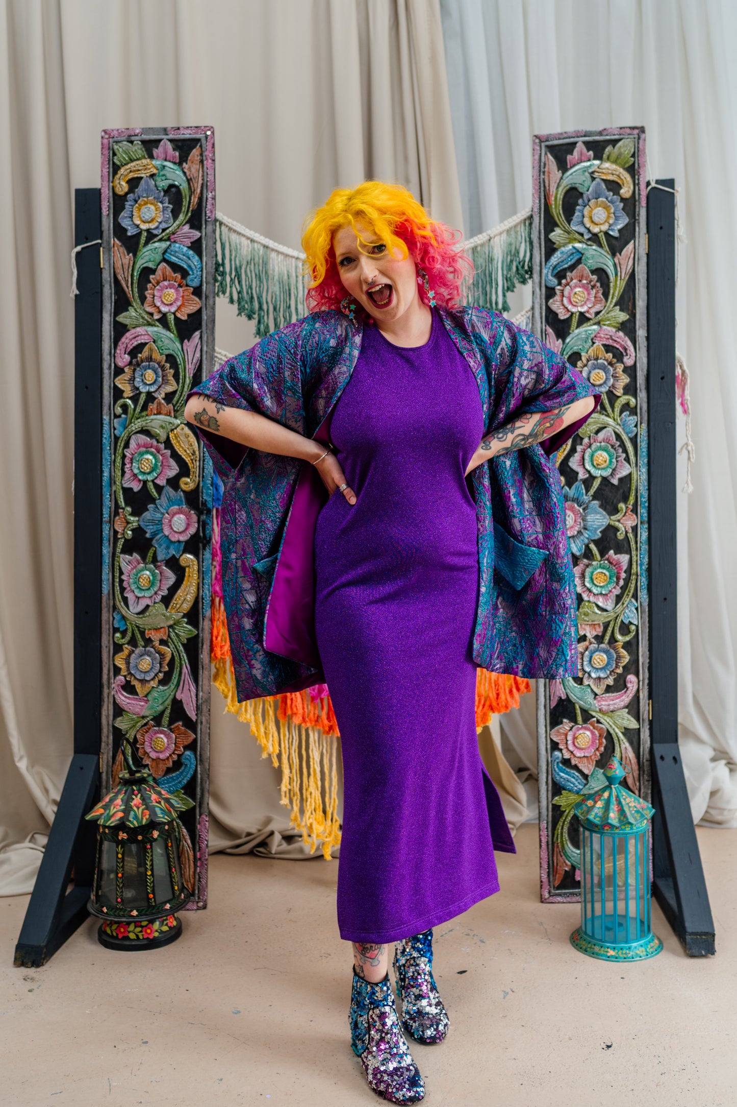 SALE - Glitter Lurex Maxi Dress in Purple M