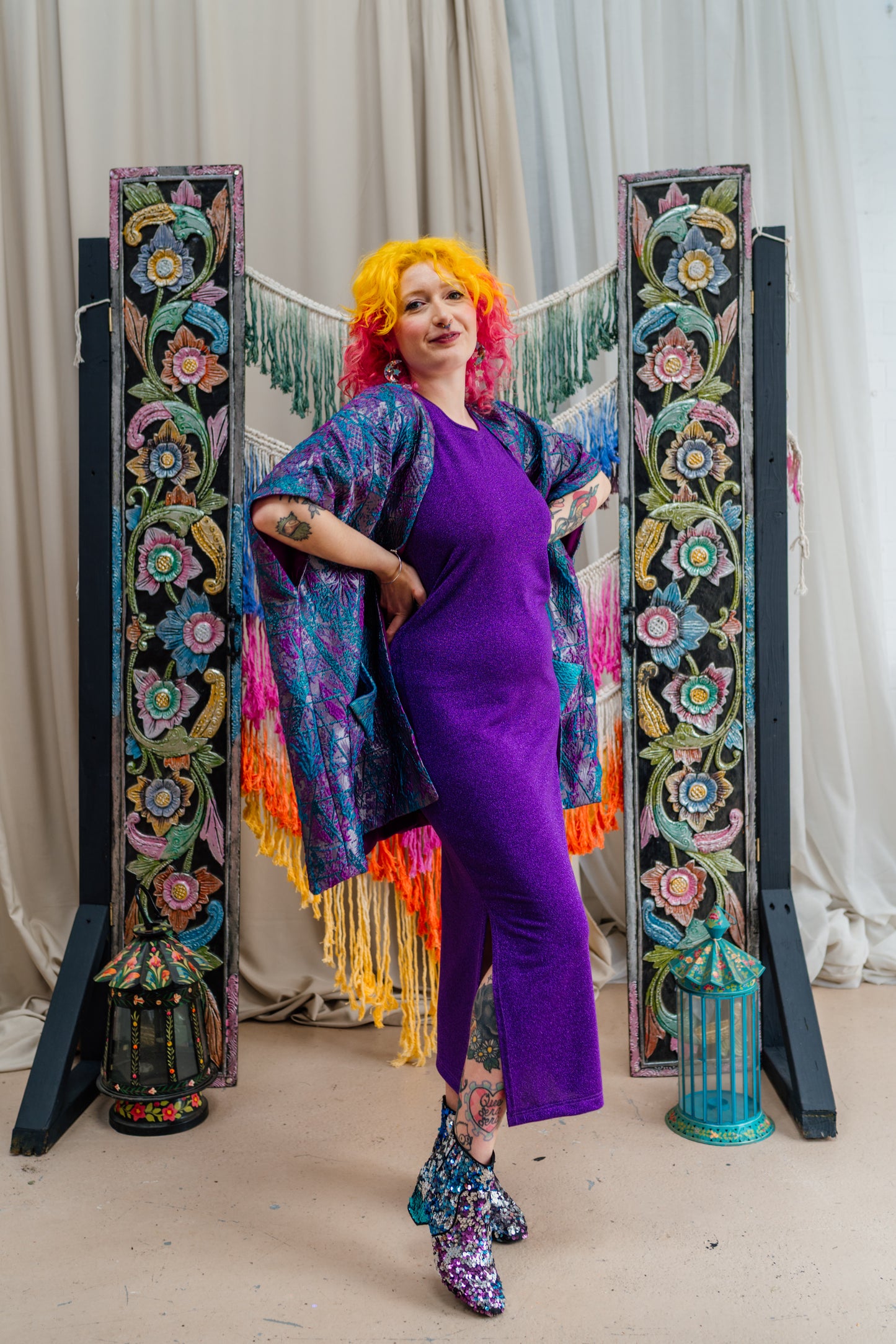 SALE - Glitter Lurex Maxi Dress in Purple M