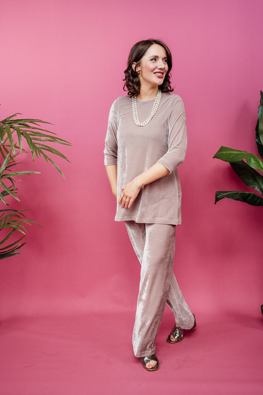 Velvet Straight Leg Trousers in Oyster - Megan Crook