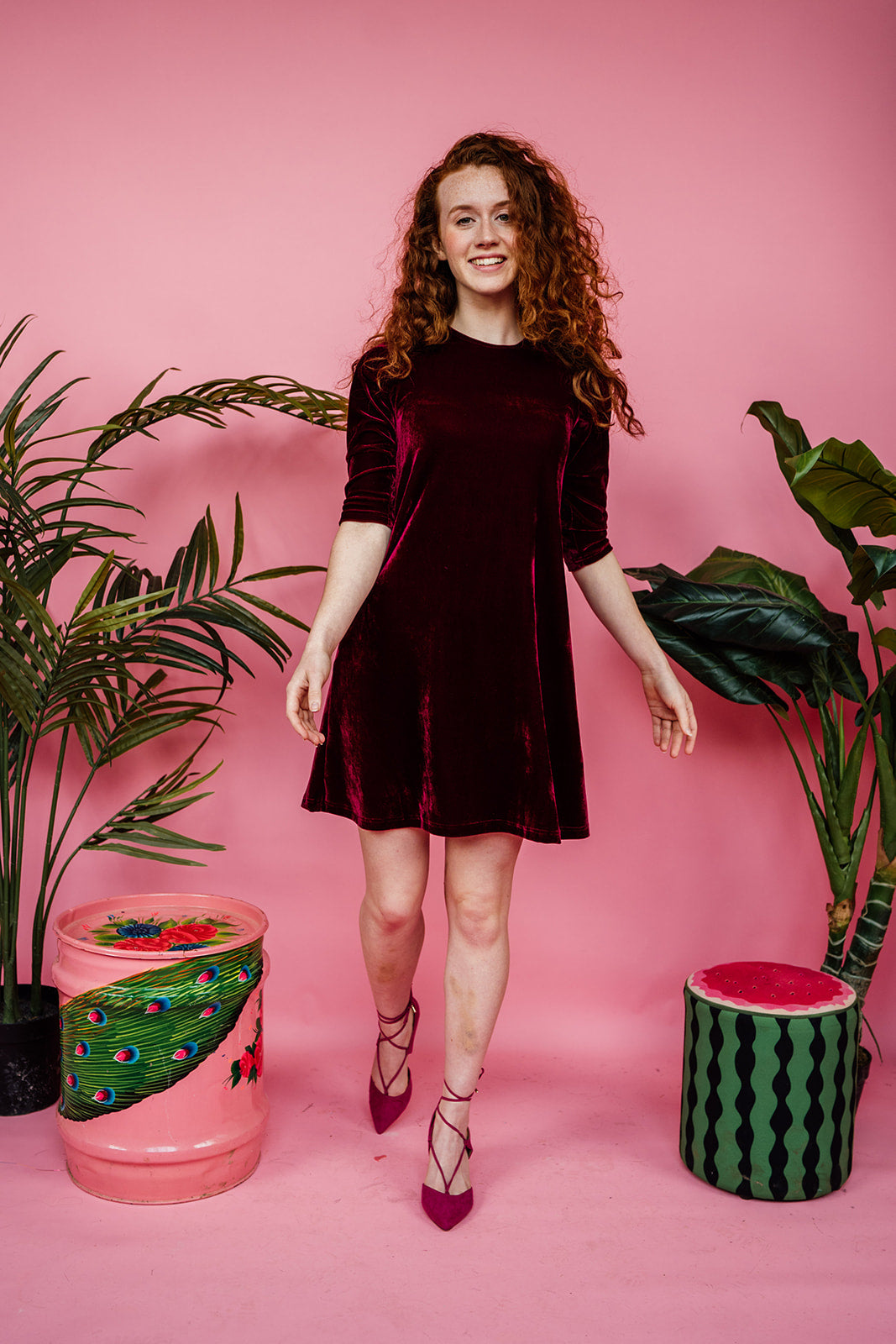 Velvet Swing Dress in Burgundy
