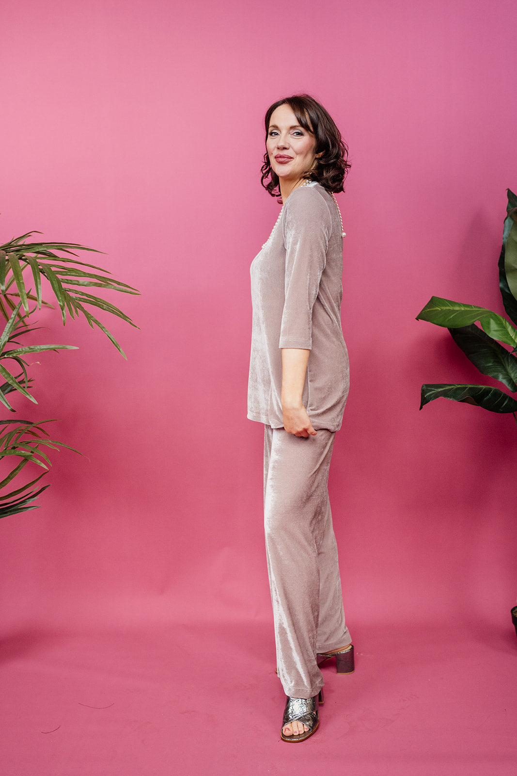 Velvet Straight Leg Trousers in Oyster - Megan Crook