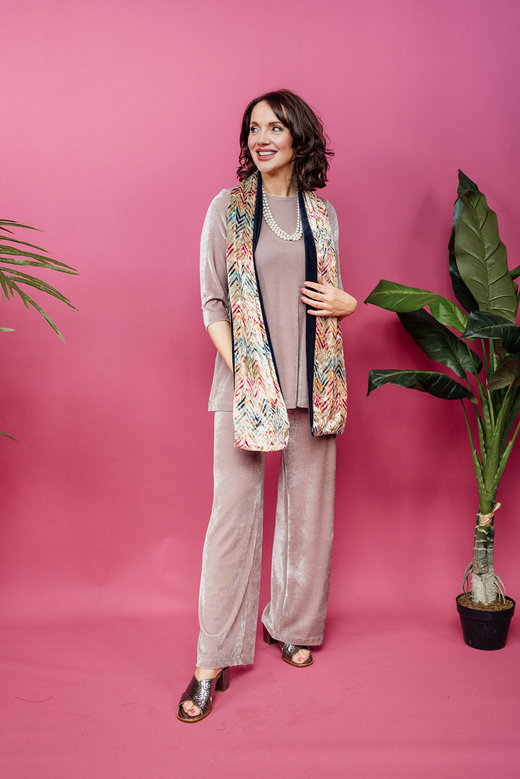 Velvet Straight Leg Trousers in Oyster - Megan Crook