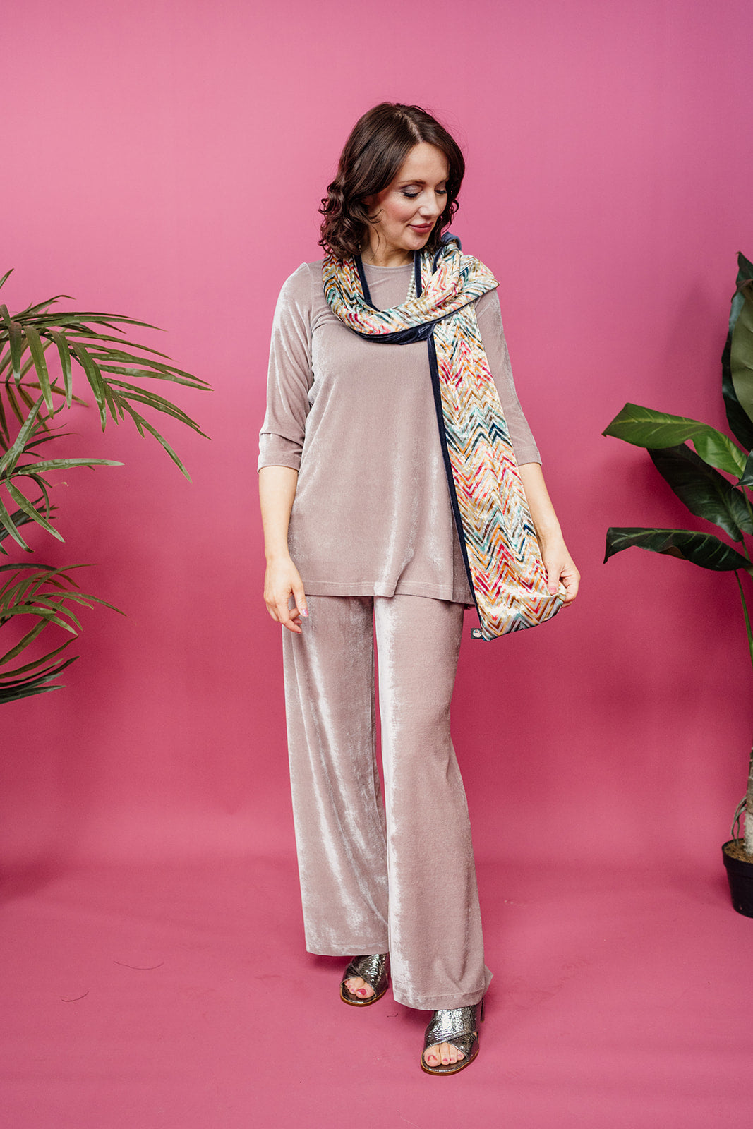 Velvet Straight Leg Trousers in Oyster - Megan Crook