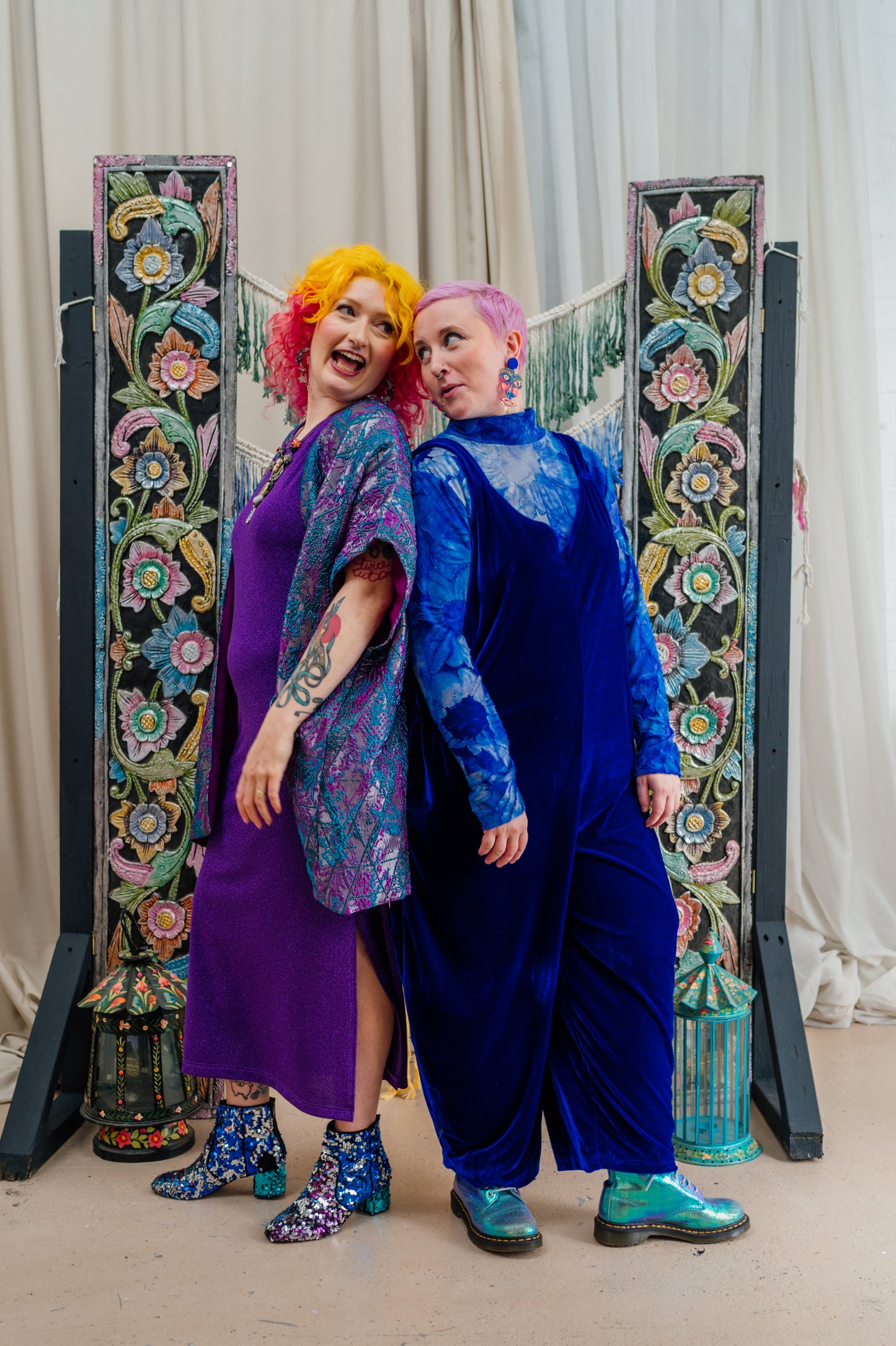 Lined Shawl Kimono in Purple & Teal