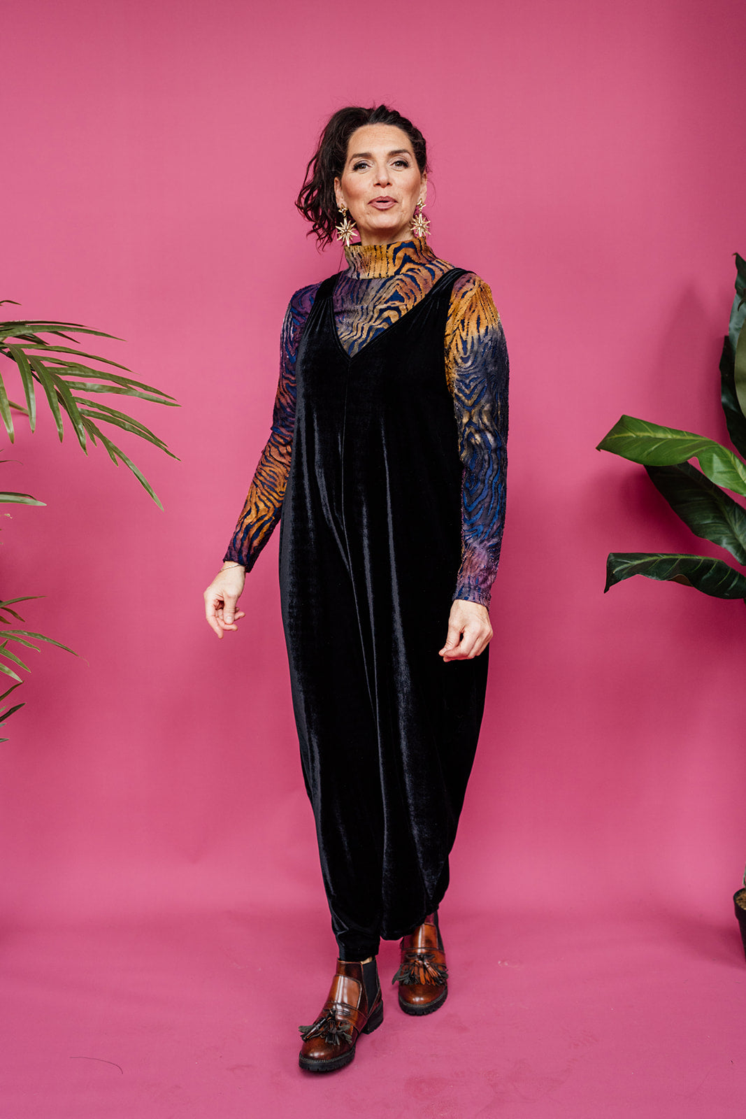 SALE - Velvet Dungaree Jumpsuit in Black XS
