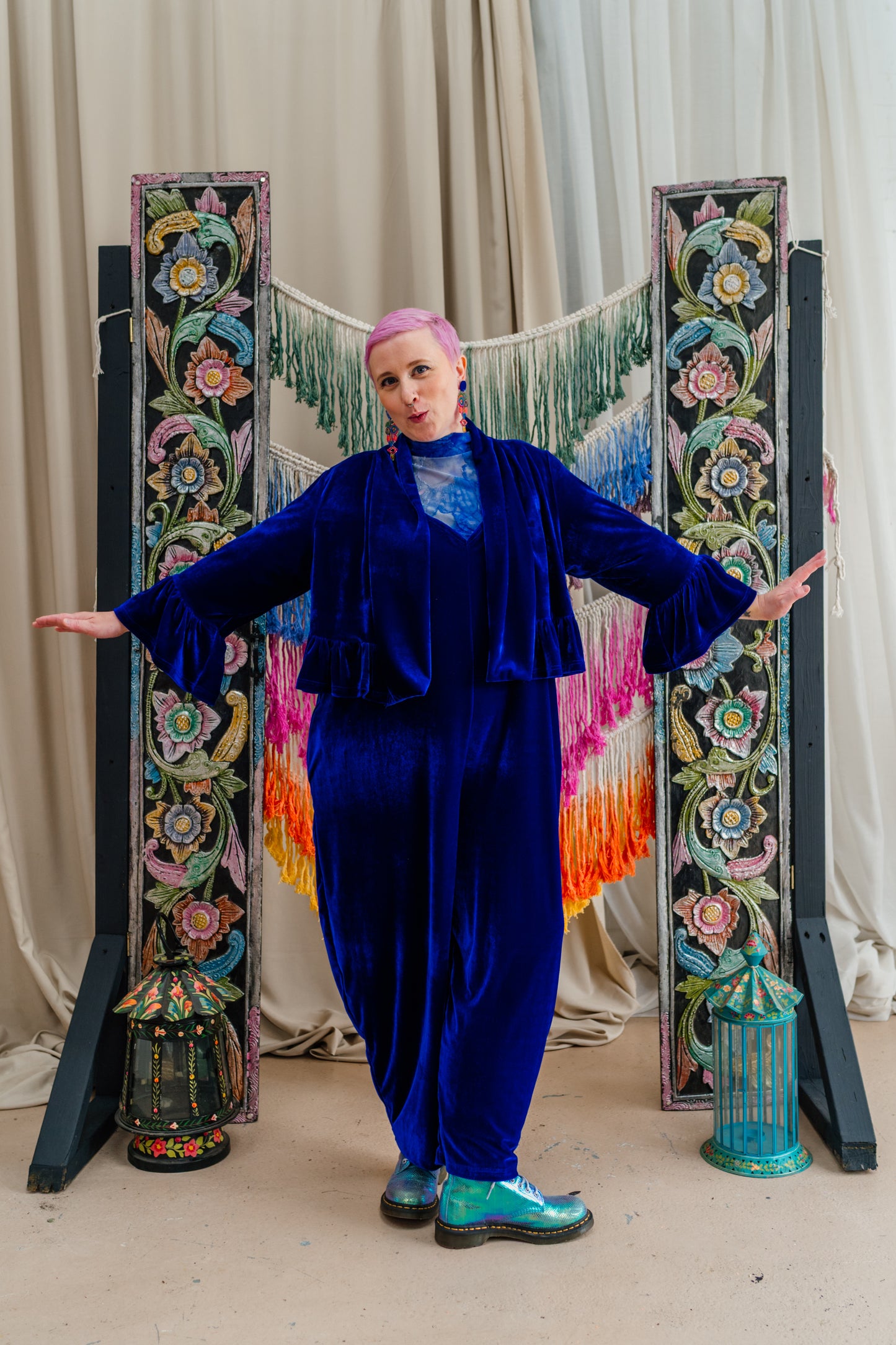 Velvet Ruffle Bolero in Royal Blue
