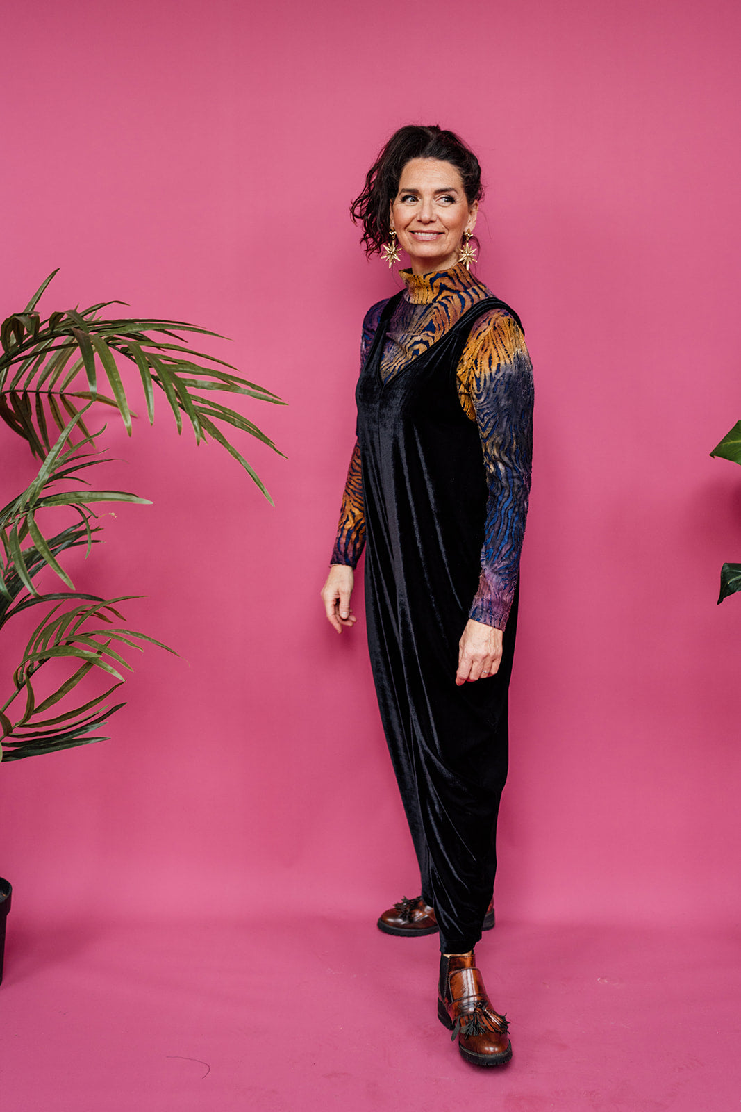 Velvet Dungaree Jumpsuit in Black - Megan Crook