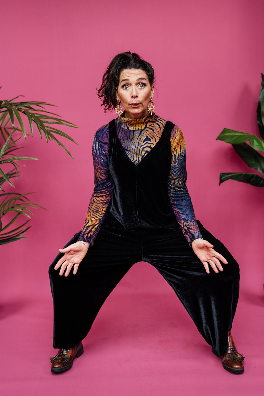 Velvet Dungaree Jumpsuit in Black - Megan Crook