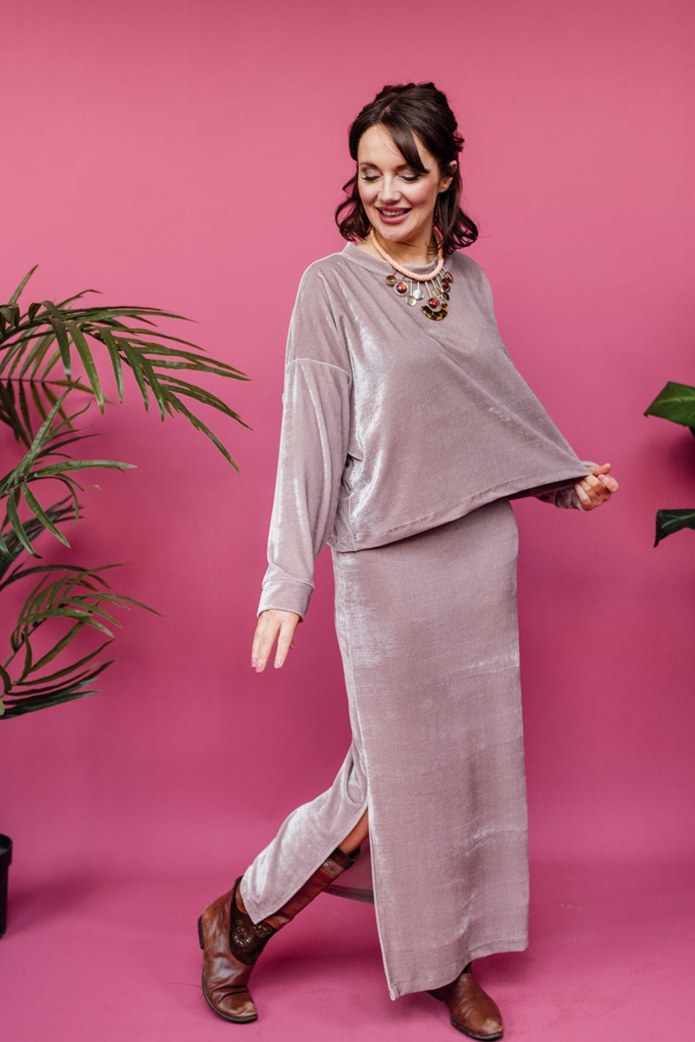 Velvet Batwing Top in Oyster - Megan Crook