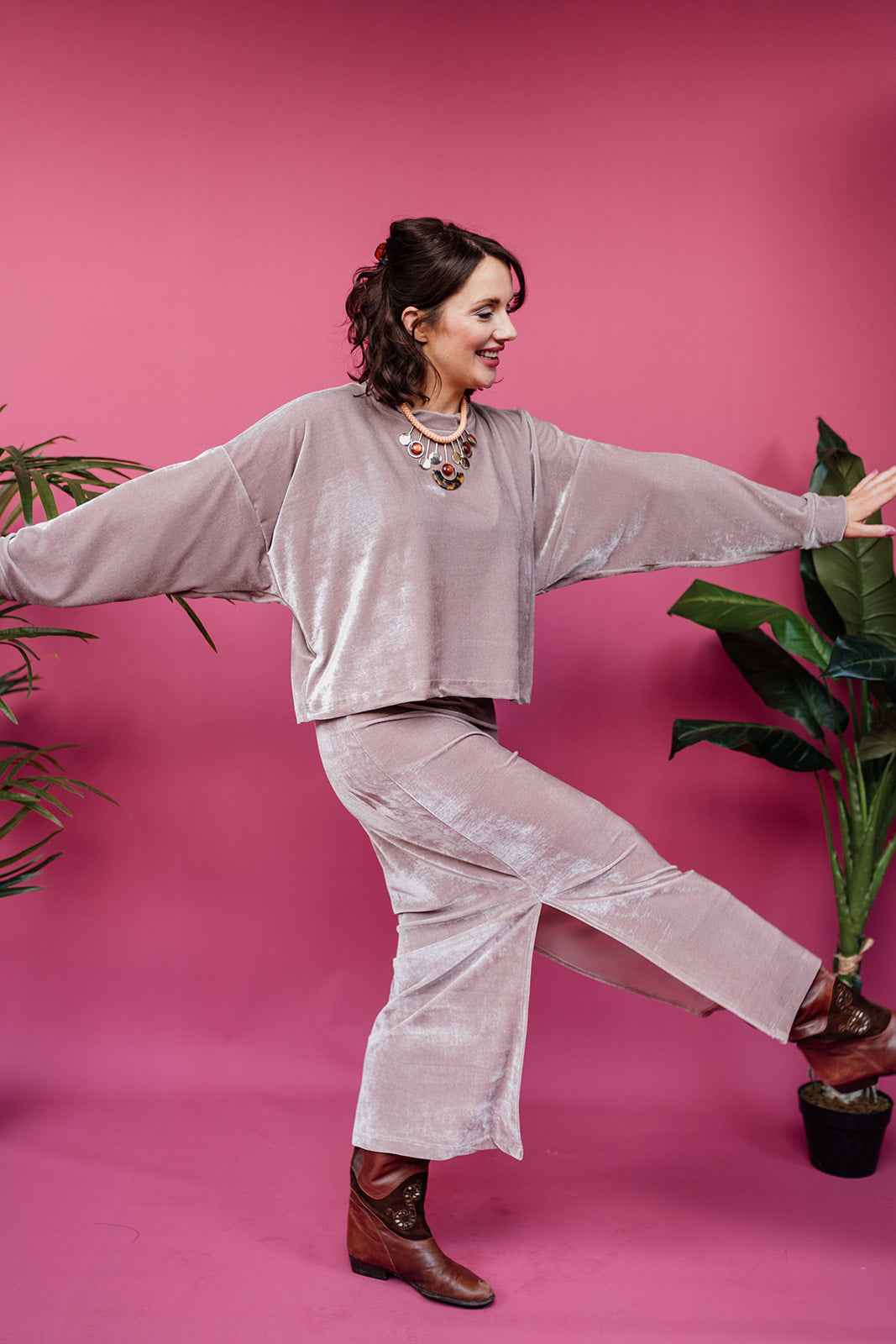 Velvet Batwing Top in Oyster