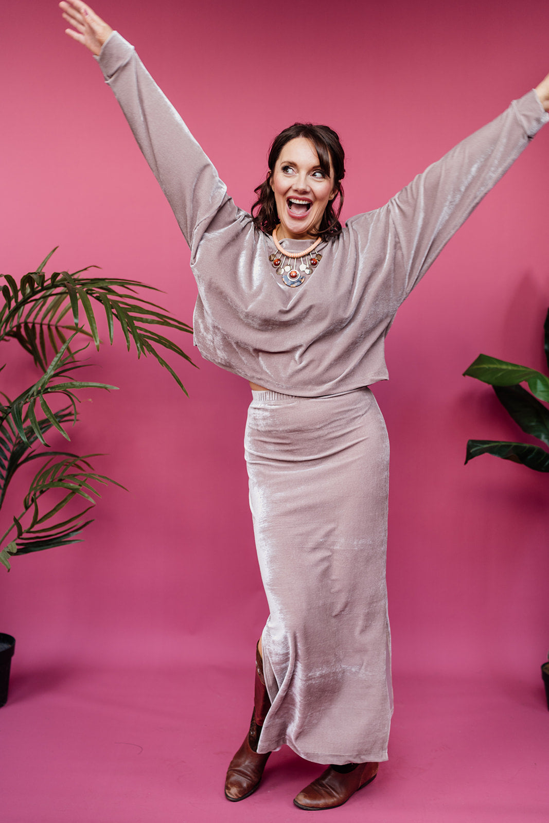 Velvet Batwing Top in Oyster - Megan Crook