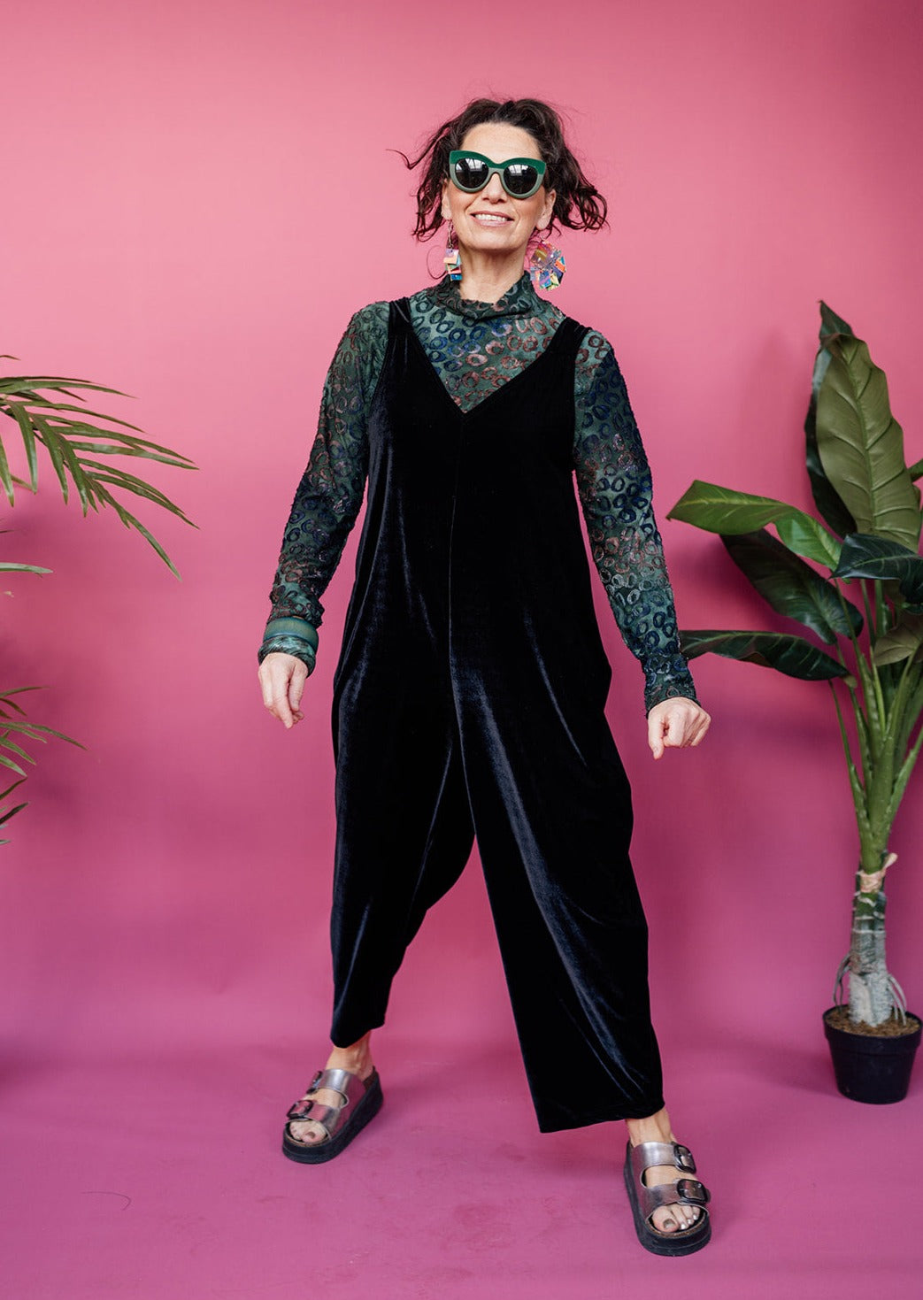 Mock Turtleneck in Bottle Green Leopard Burnout Jersey - Megan Crook