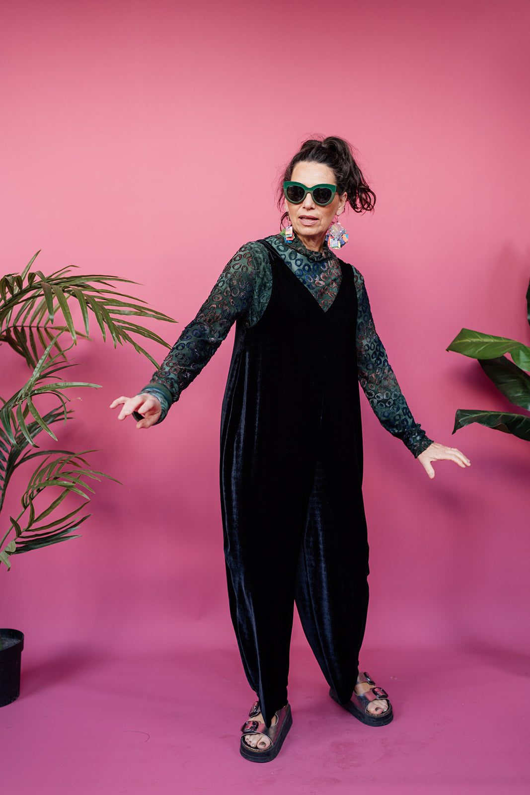 Mock Turtleneck in Bottle Green Leopard Burnout Jersey - Megan Crook