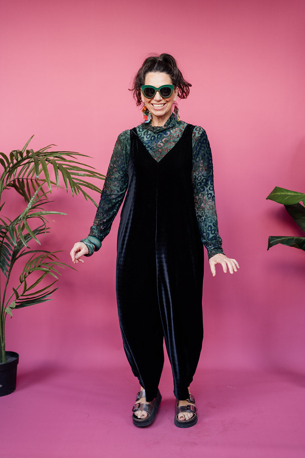 Mock Turtleneck in Bottle Green Leopard Burnout Jersey