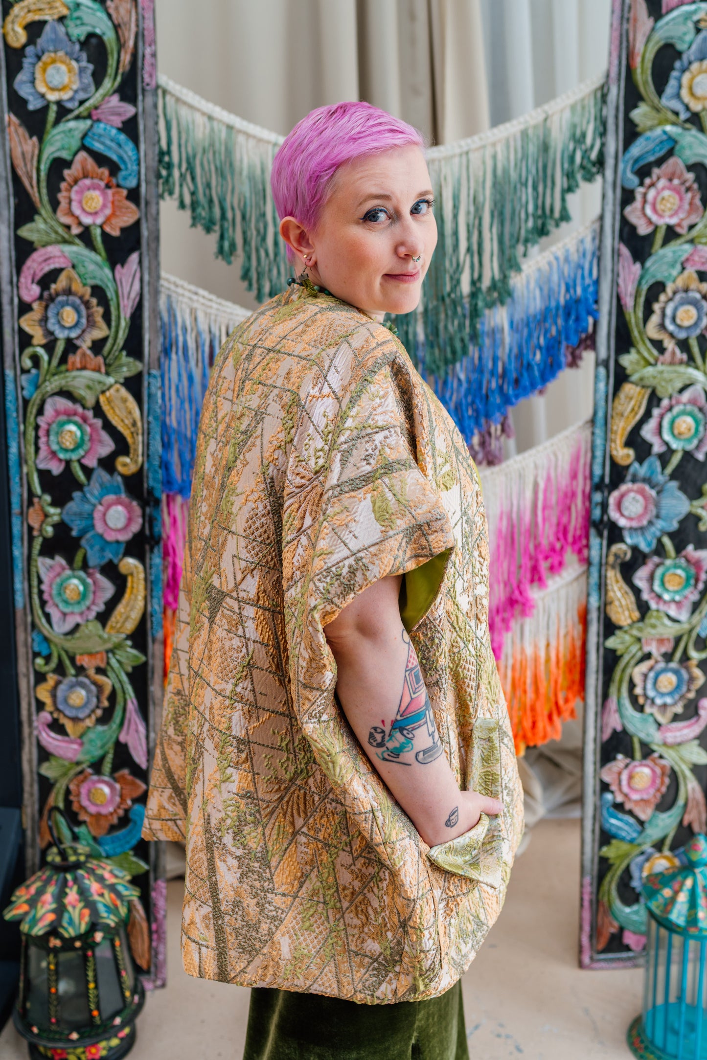 Lined Shawl Kimono in Lichen