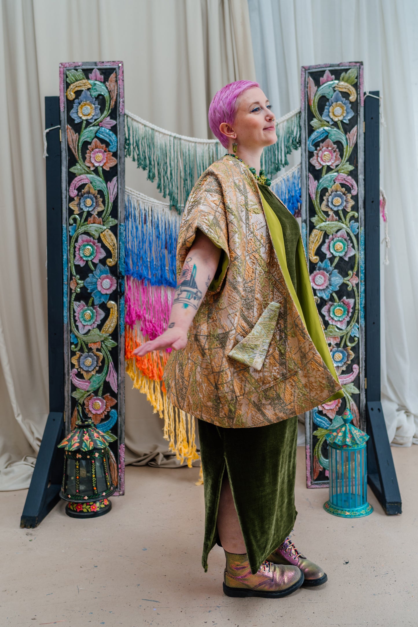 Lined Shawl Kimono in Lichen