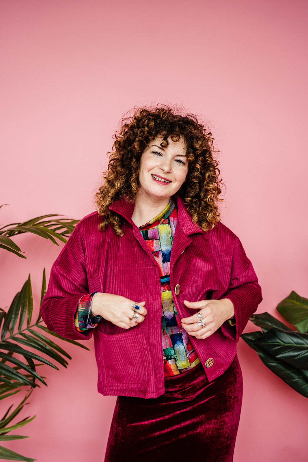 Corduroy Cropped Chore Jacket in Berry