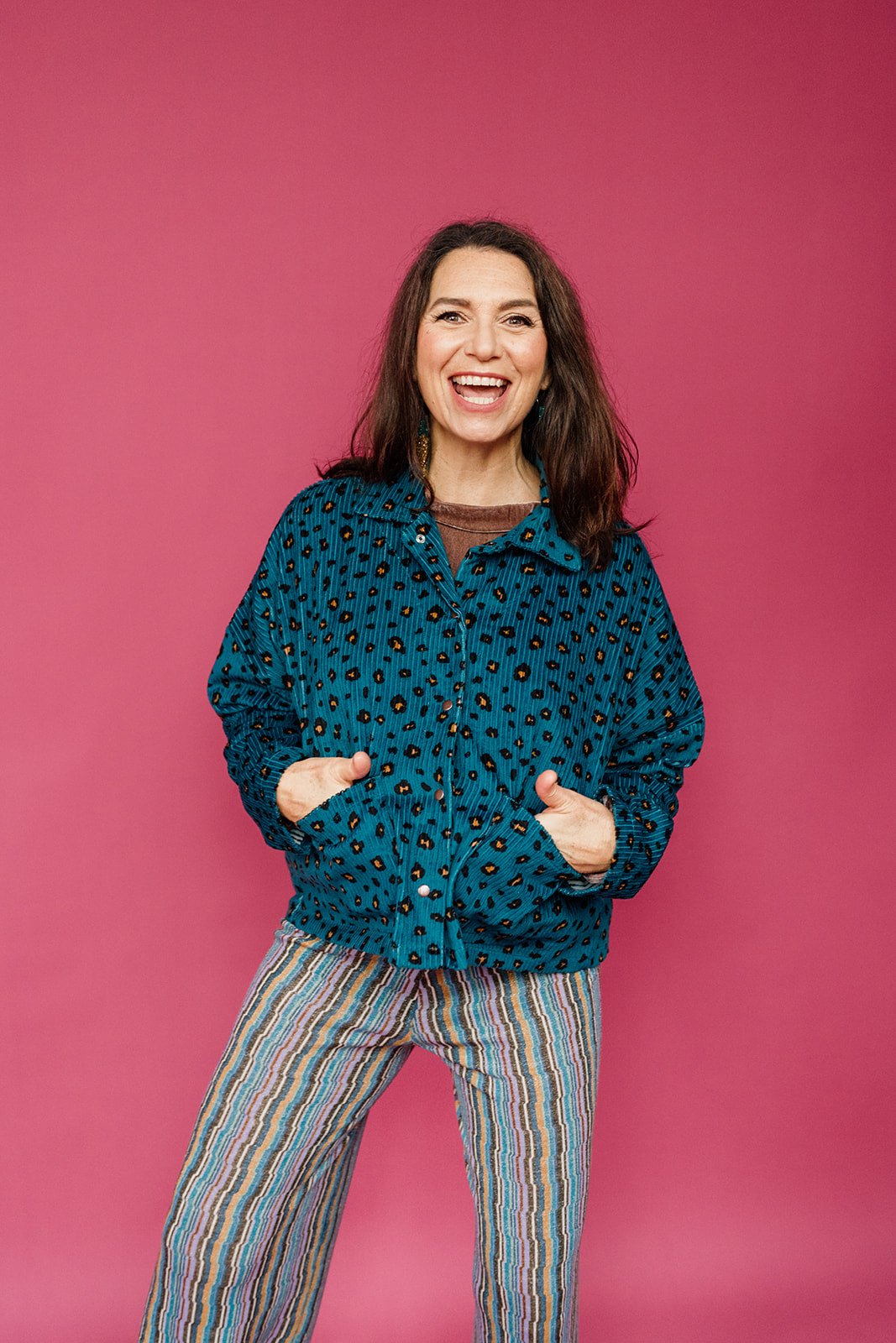 SALE - Corduroy Cropped Chore Jacket in Teal Leopard L