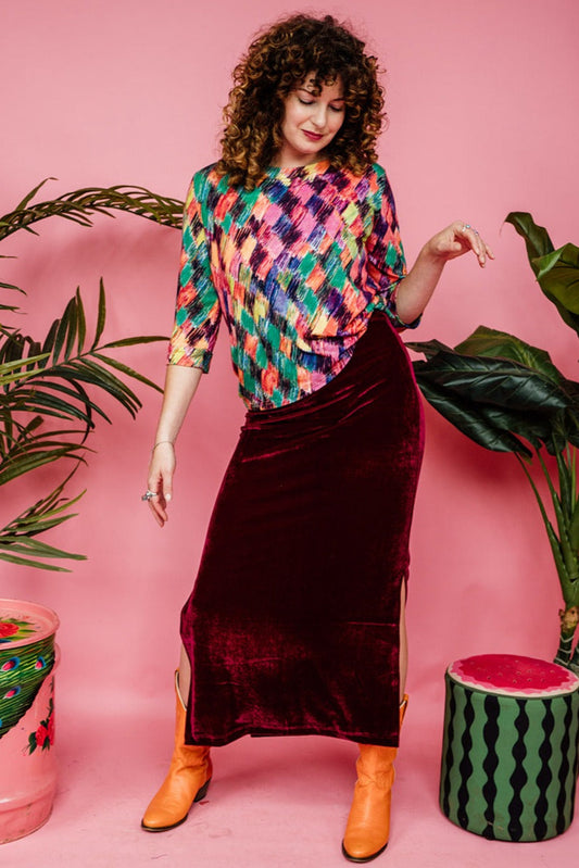 SALE - 3/4 Sleeve Top in Rainbow Sketch Print M
