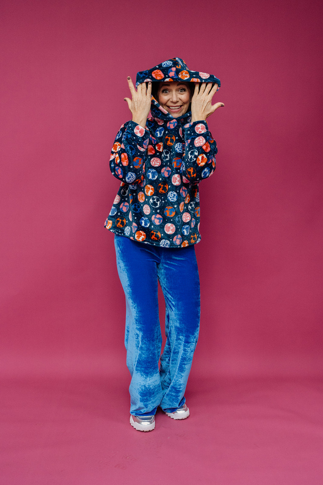 Velvet Straight Leg Trousers in Cornflower Blue - Megan Crook