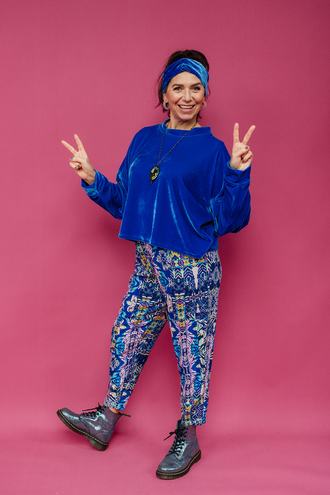 Velvet Batwing Top in Cornflower - Megan Crook