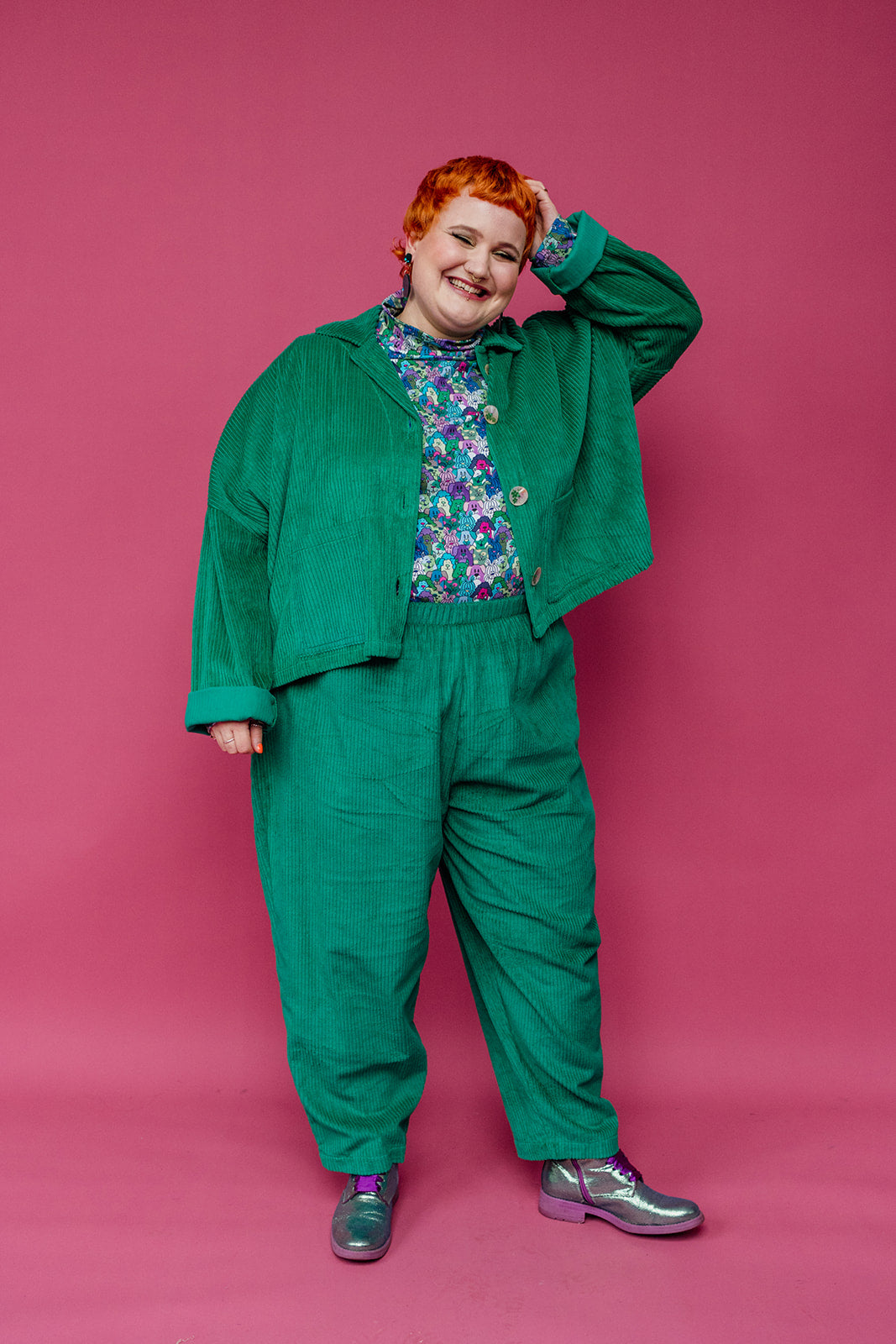 SALE - Corduroy Cropped Chore Jacket in Emerald Green 2XL