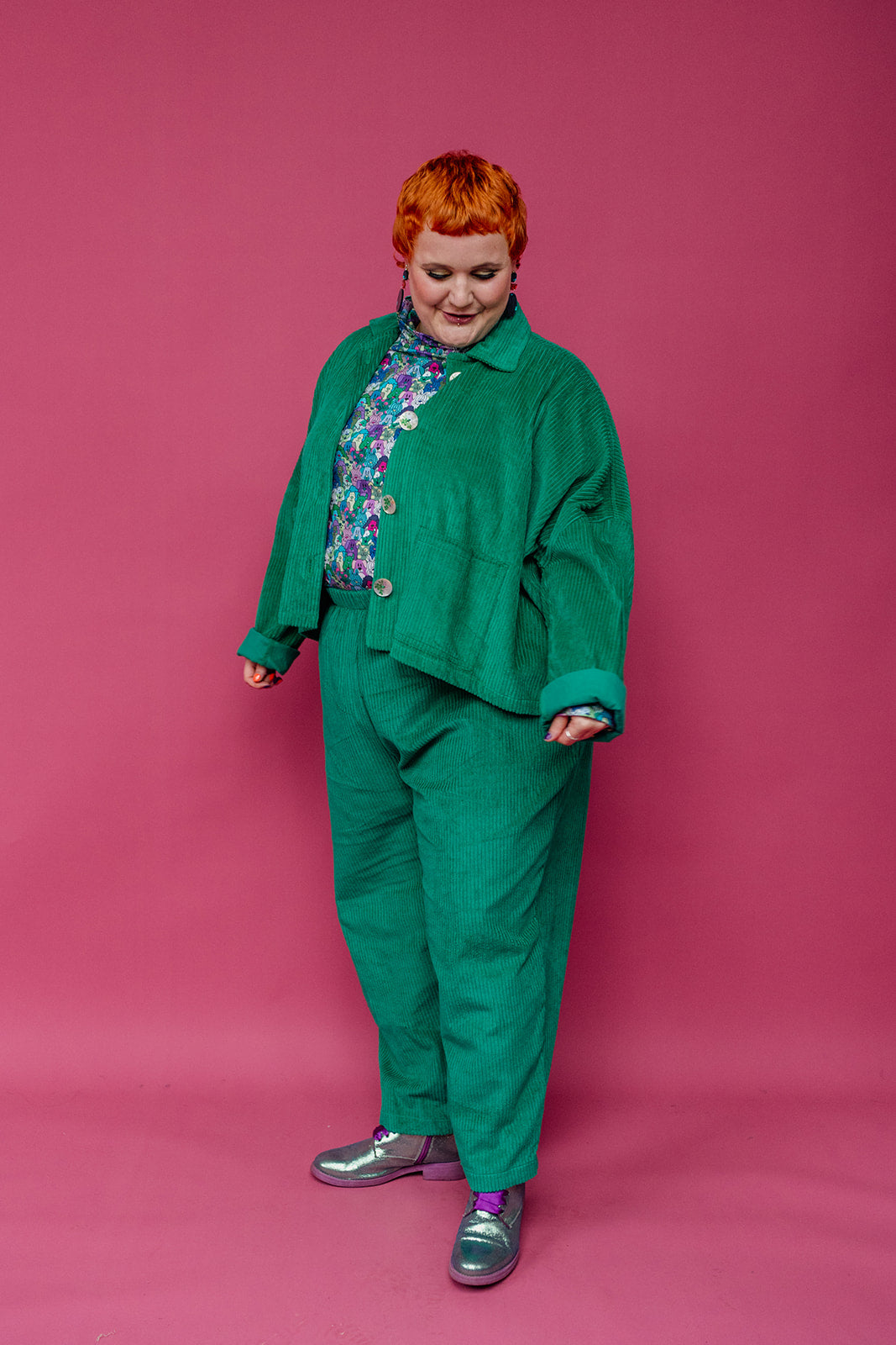 SALE - Corduroy Cropped Chore Jacket in Emerald Green 2XL