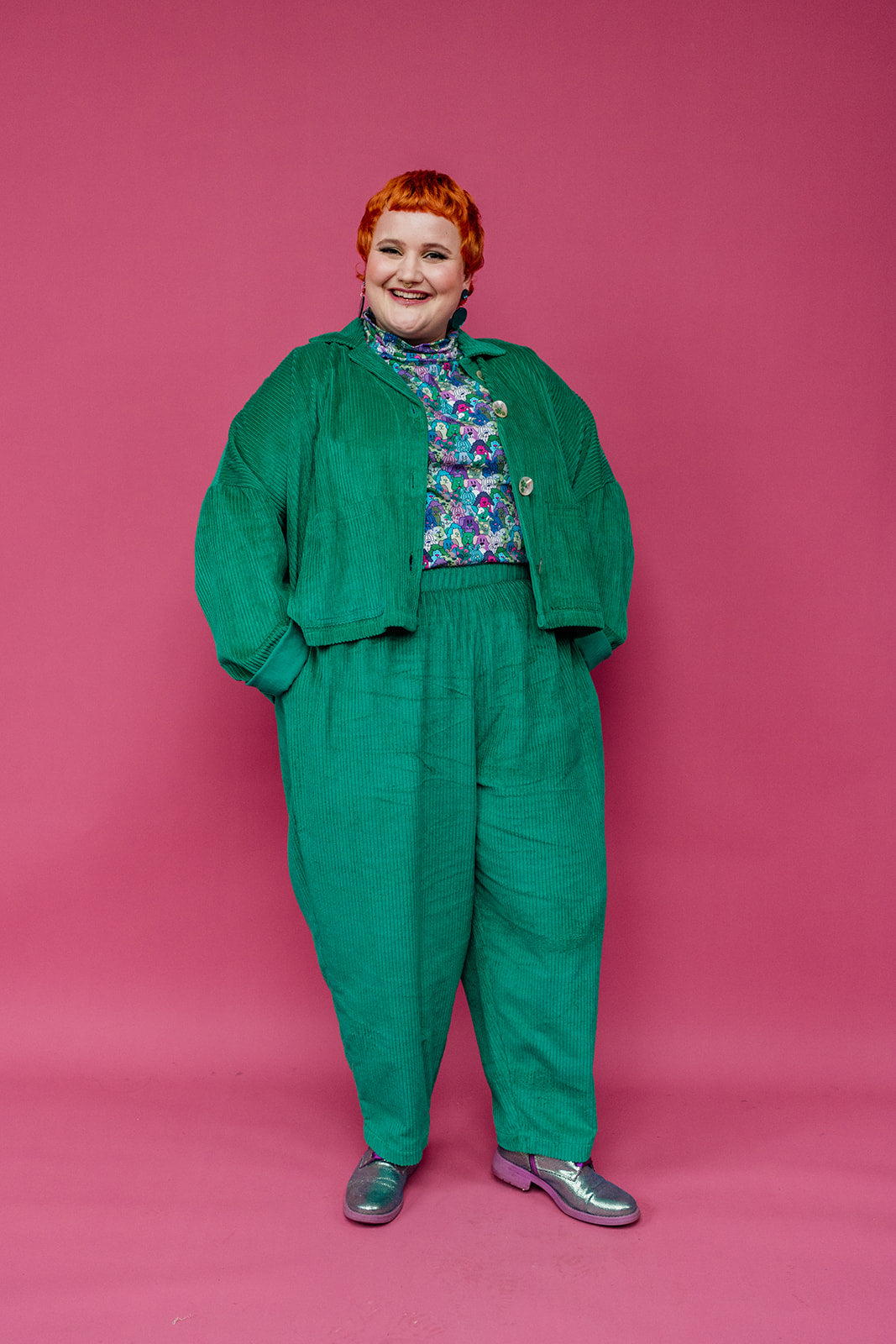 SALE - Corduroy Cropped Chore Jacket in Emerald Green 2XL