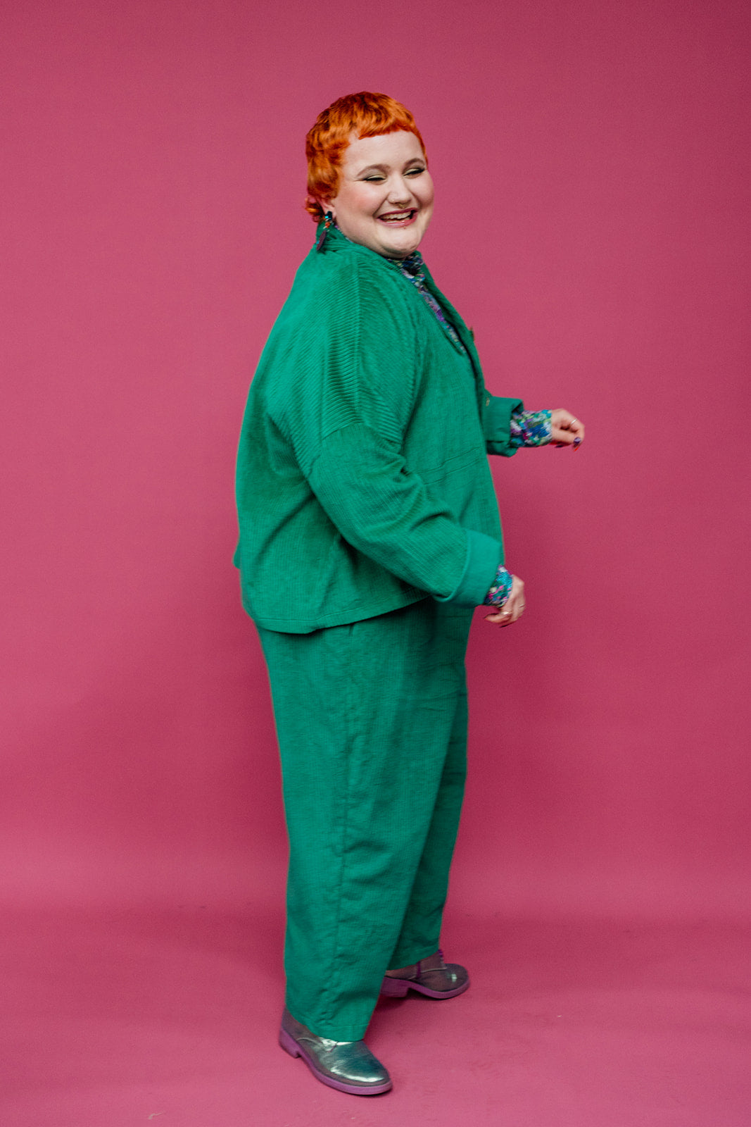 SALE - Corduroy Cropped Chore Jacket in Emerald Green 2XL