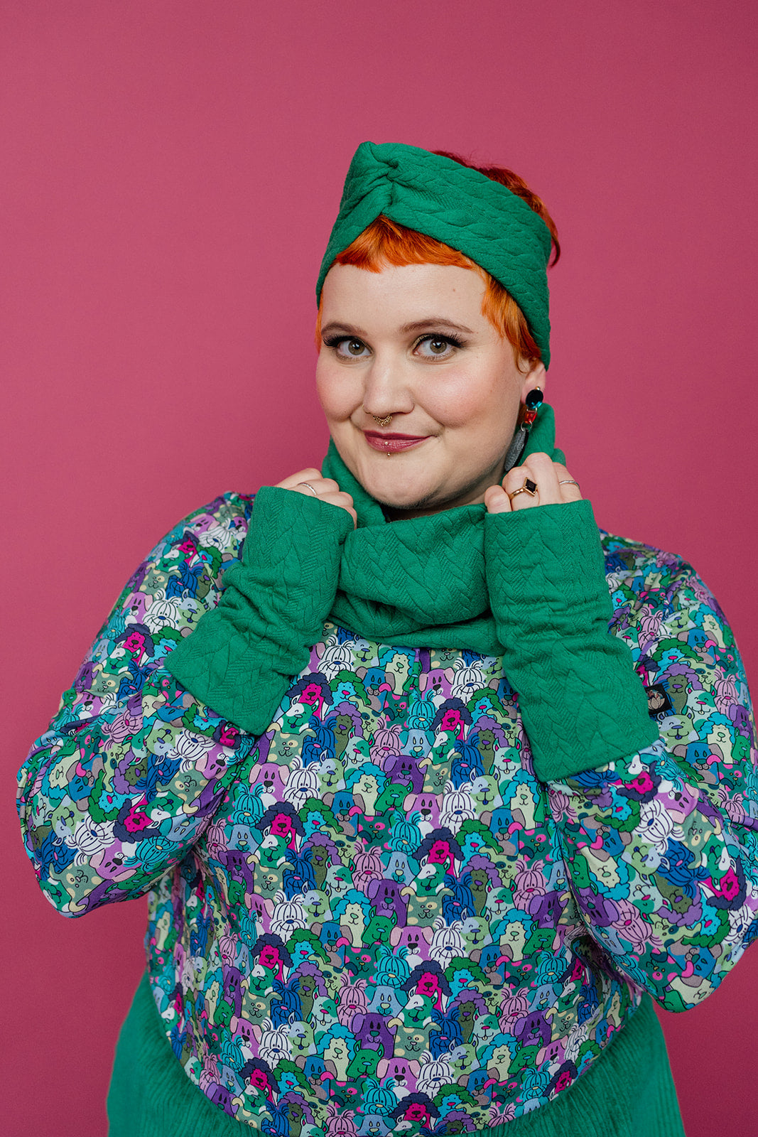 Cable Knit Jersey Headband in Clover Green