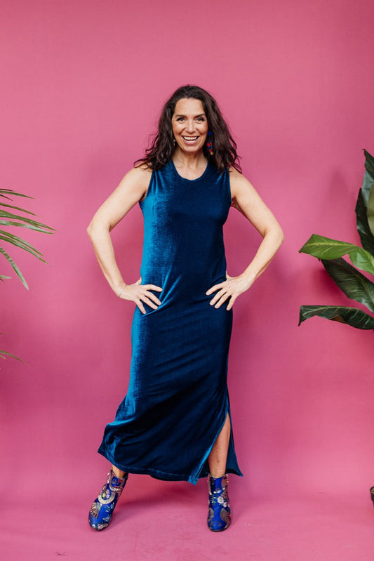 Velvet Maxi Dress in Teal