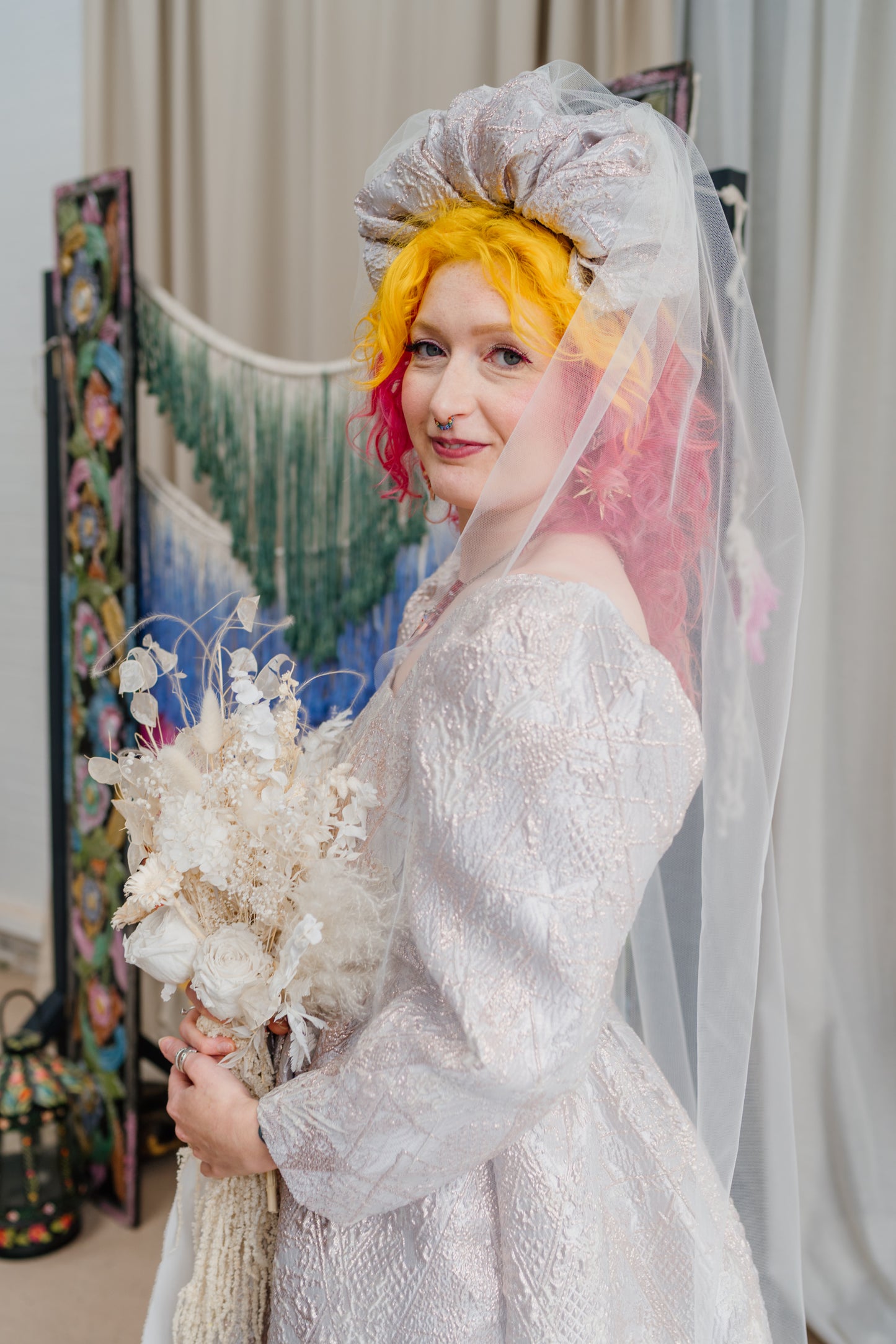 Veiled Ruffle Scrunchie Headband in Ivory