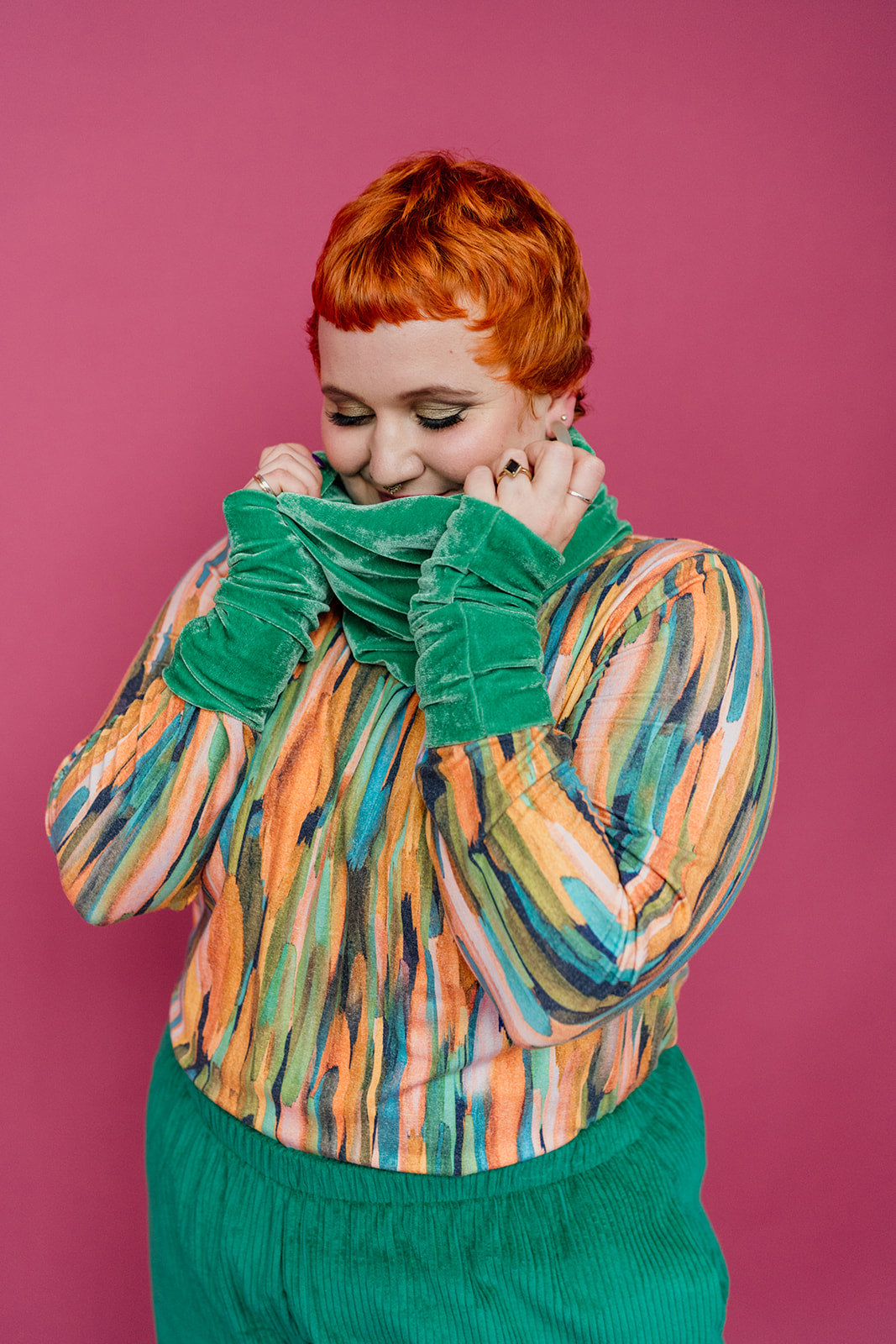 Velvet Cowl and Wrist Warmers Set in Jade - Megan Crook