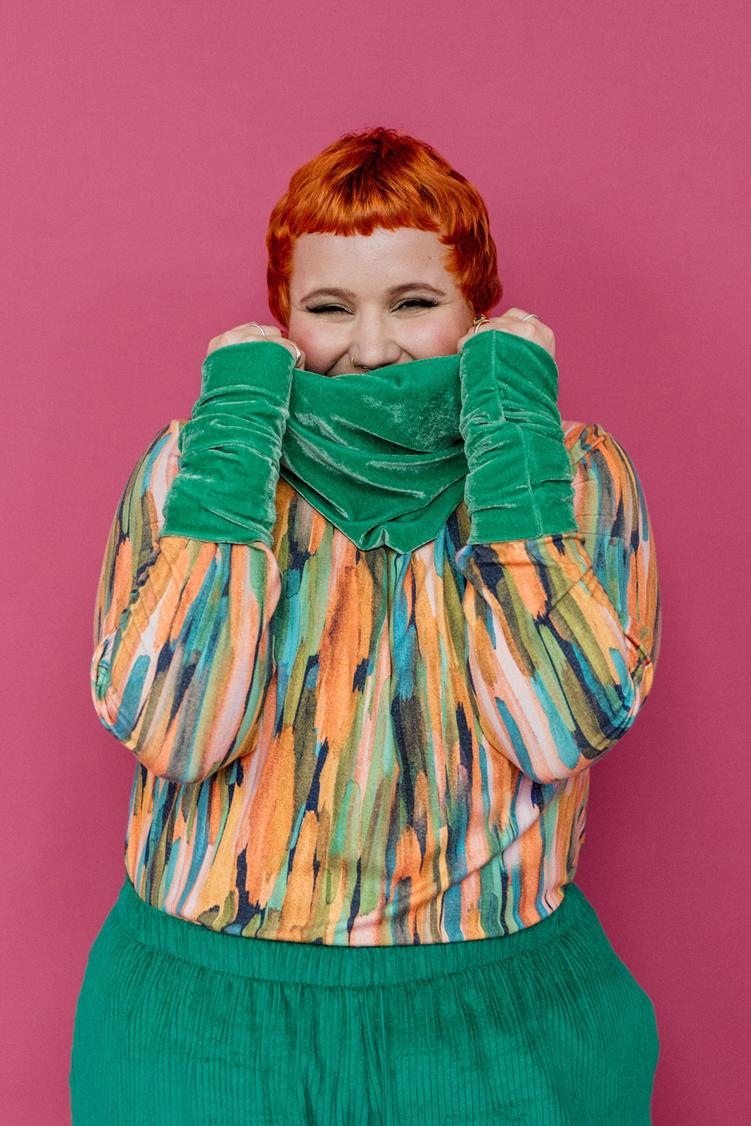 Velvet Cowl and Wrist Warmers Set in Jade - Megan Crook