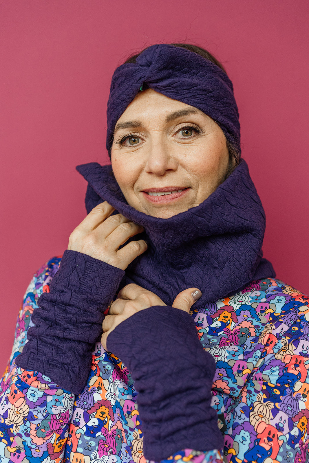 Cable Knit Jersey Headband in Aubergine
