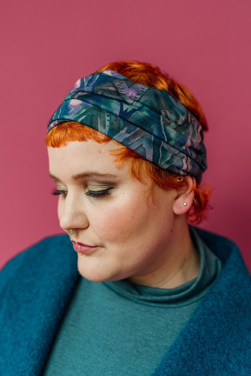Jersey Snood in Blue Watercolour Chevron