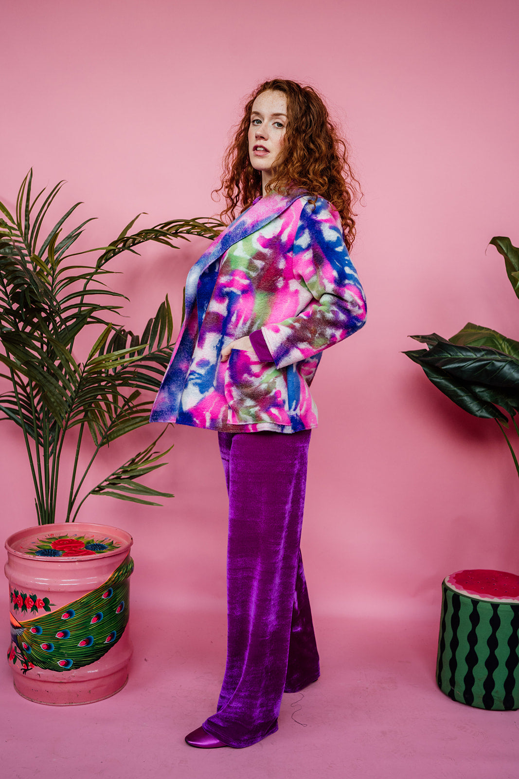 SALE - Cropped Watercolour Boiled Wool Coat XS, S, M