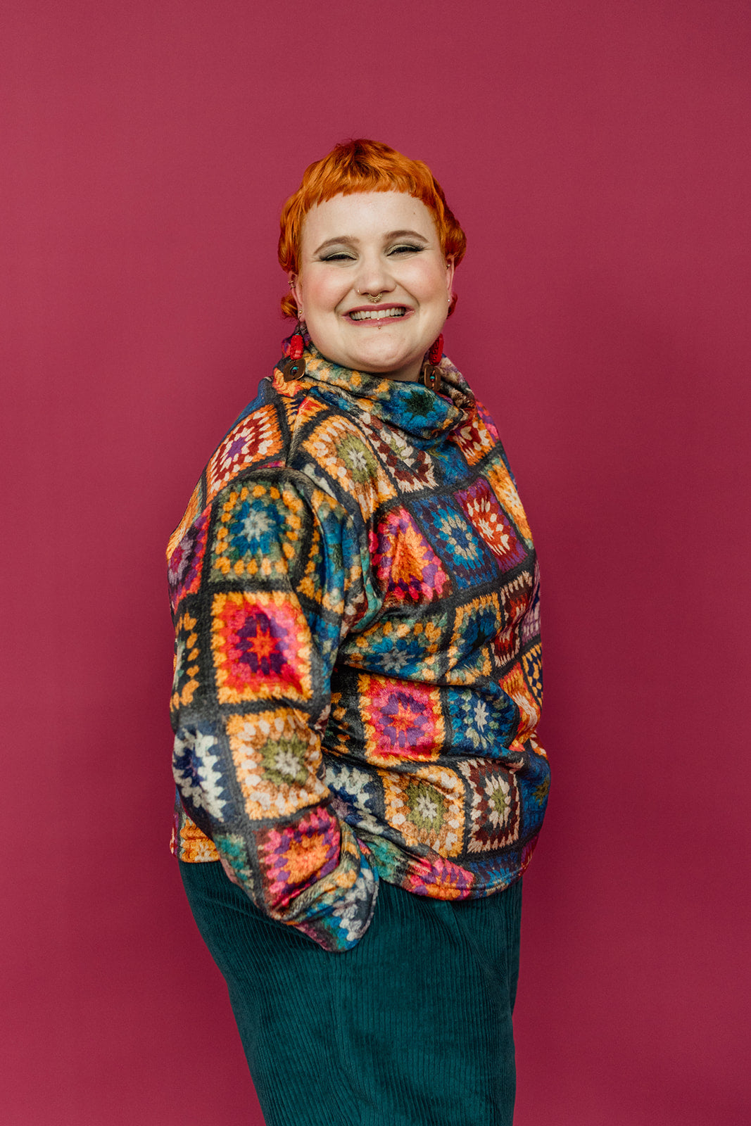 * Funnel Neck Pullover in Crochet Print - Megan Crook