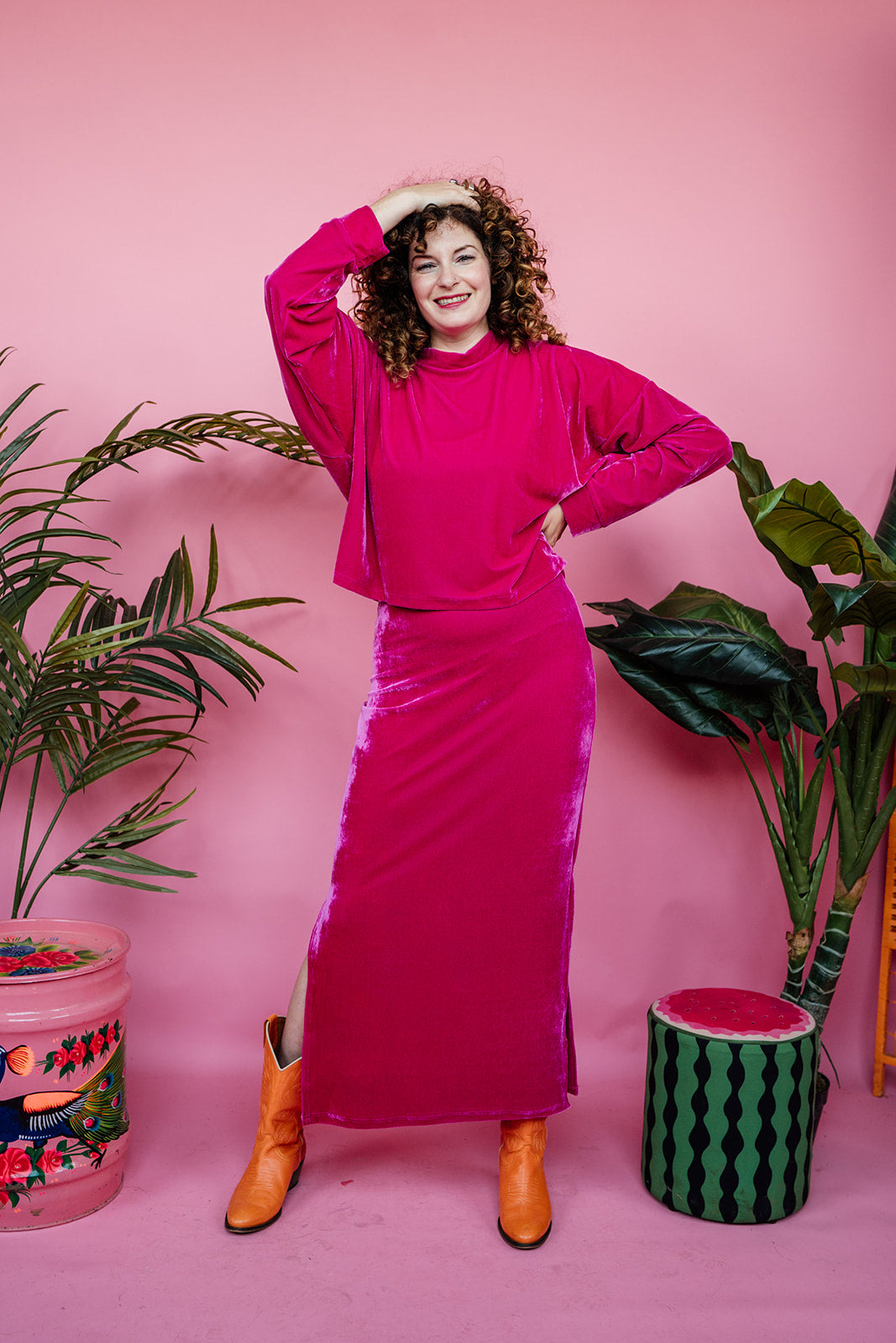 Velvet Batwing Top in Bright Pink - Megan Crook