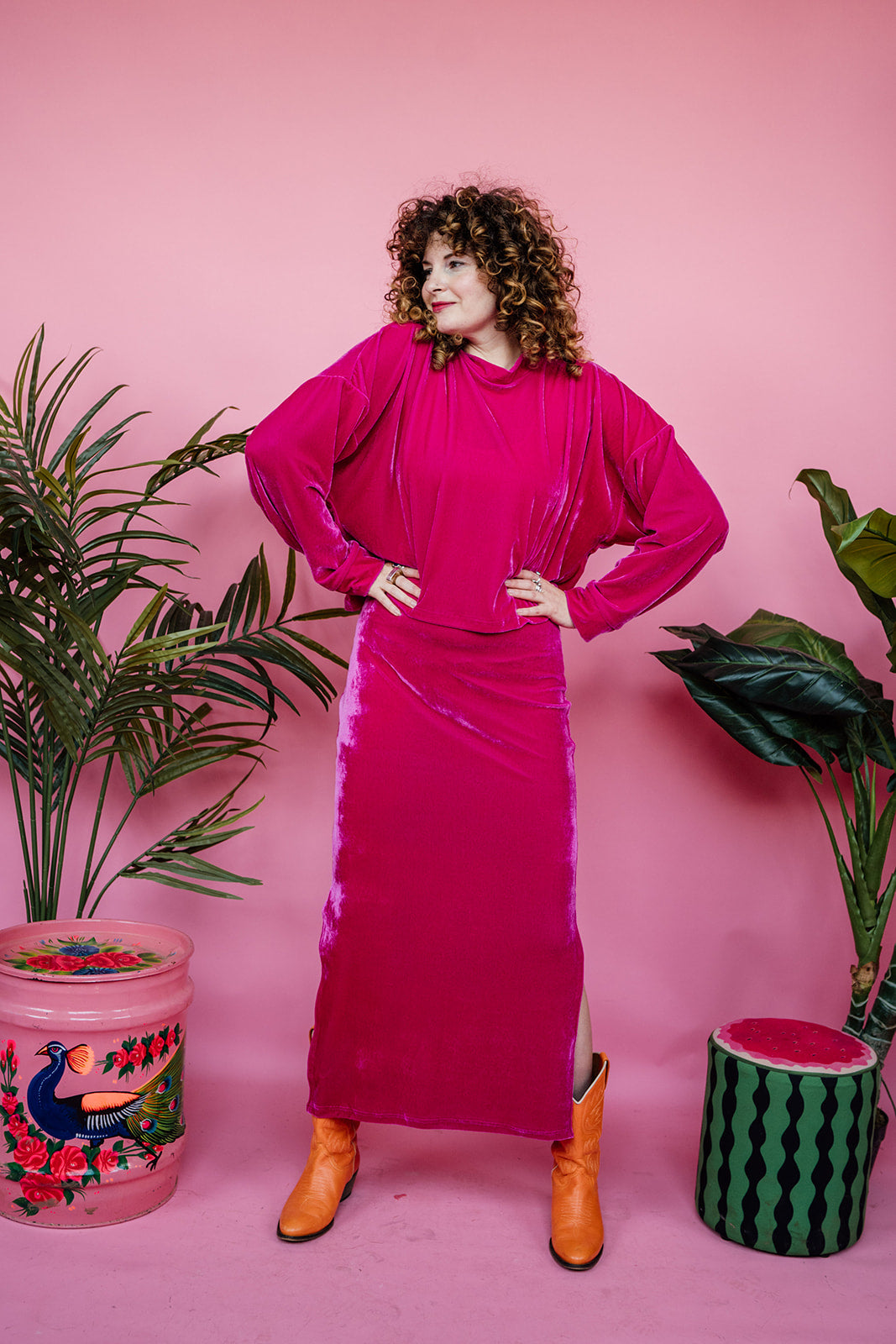 Velvet Batwing Top in Bright Pink - Megan Crook