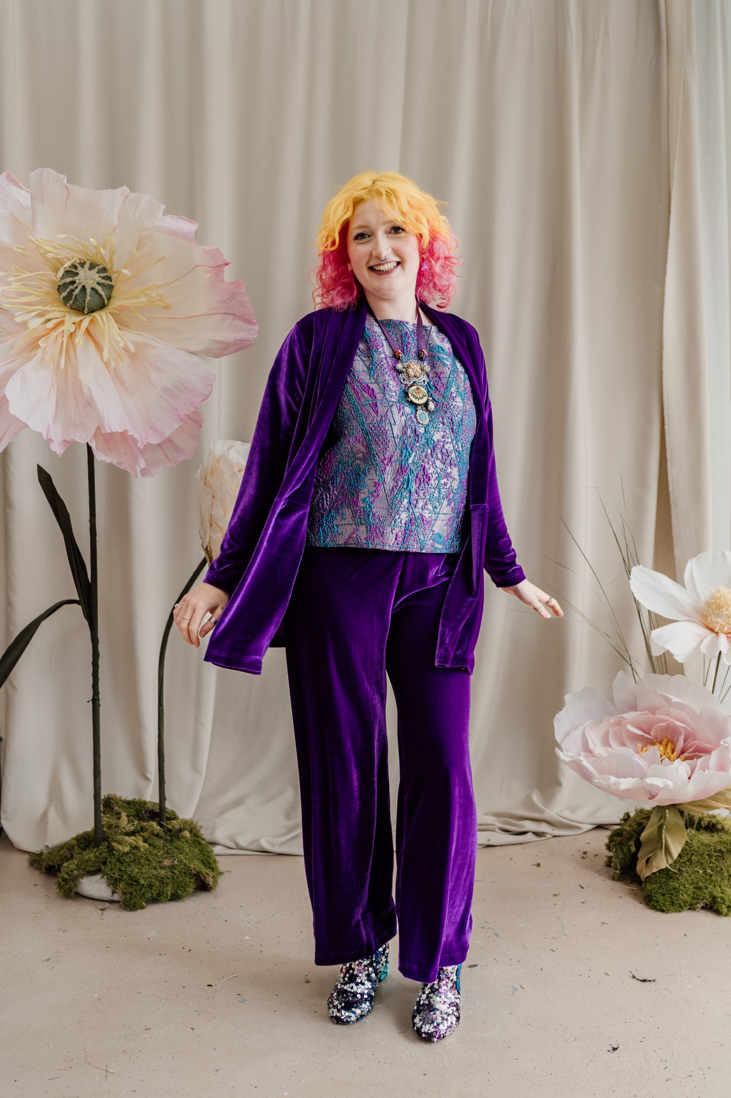 Velvet Straight Leg Trousers in Purple + 1 Colour
