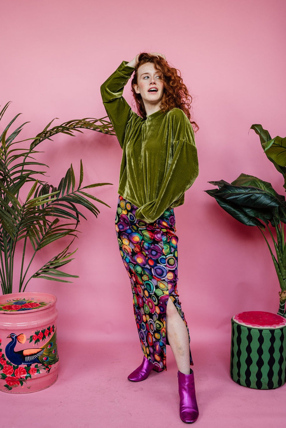 Velvet Batwing Top in Olive Green - Megan Crook