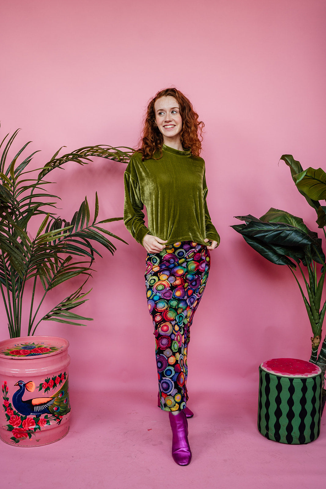 Velvet Batwing Top in Olive Green - Megan Crook