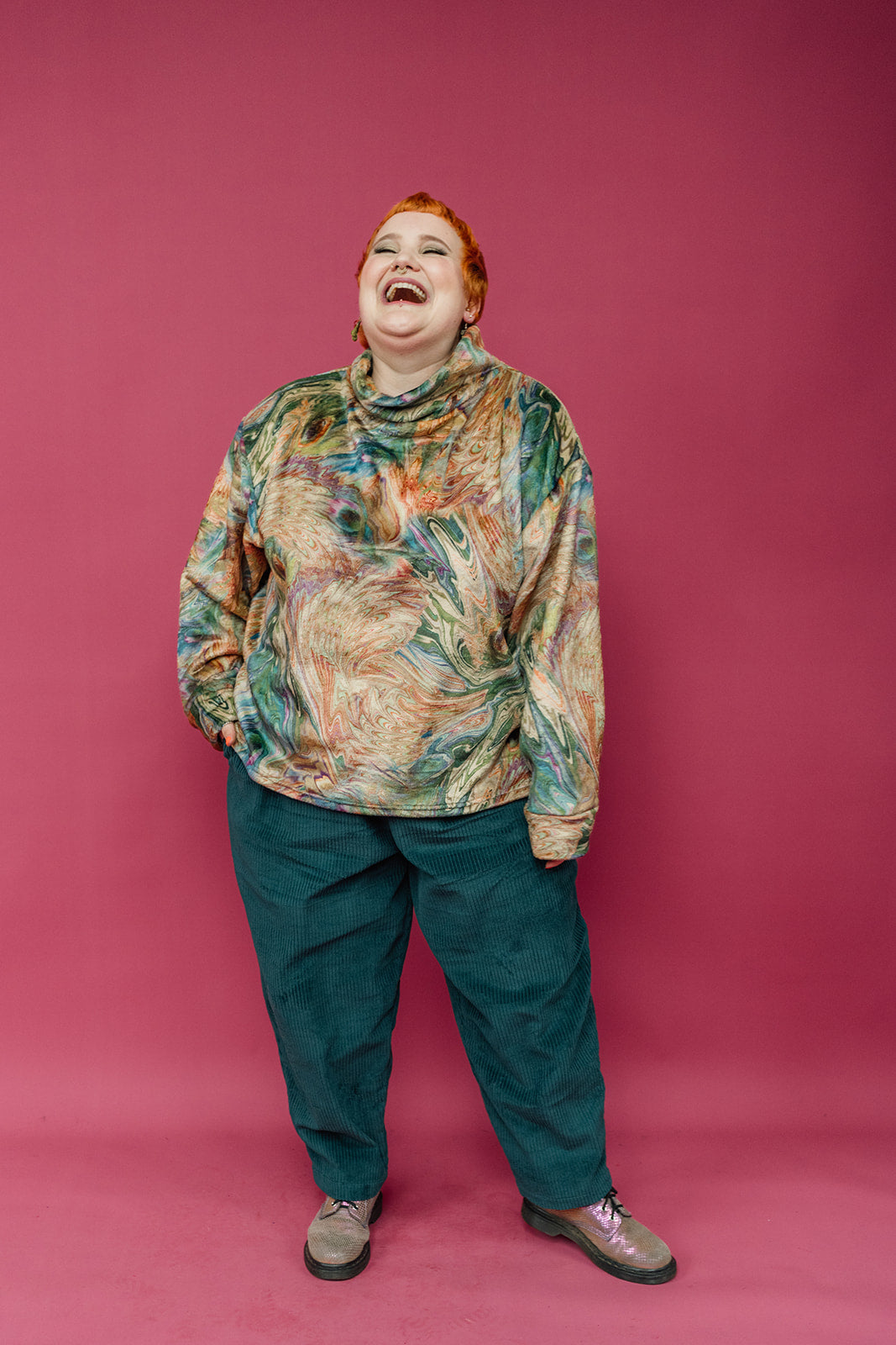 Funnel Neck Pullover in Marble Peacock - Megan Crook