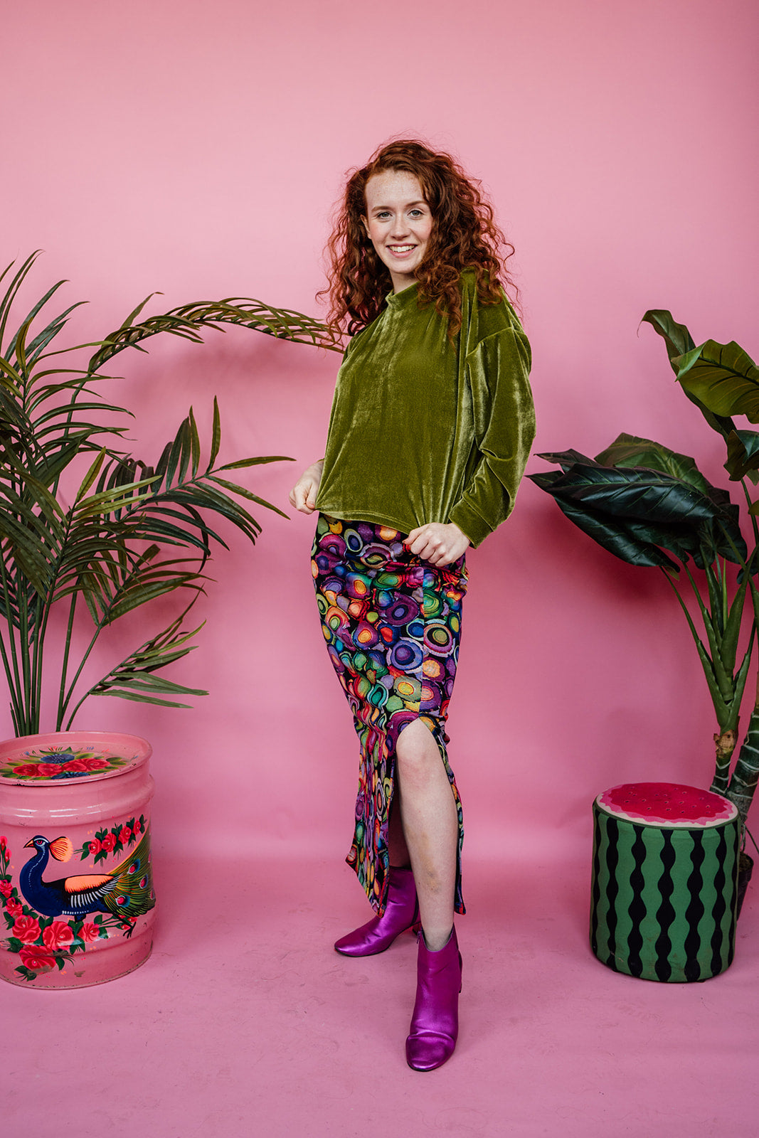 Velvet Batwing Top in Olive Green - Megan Crook