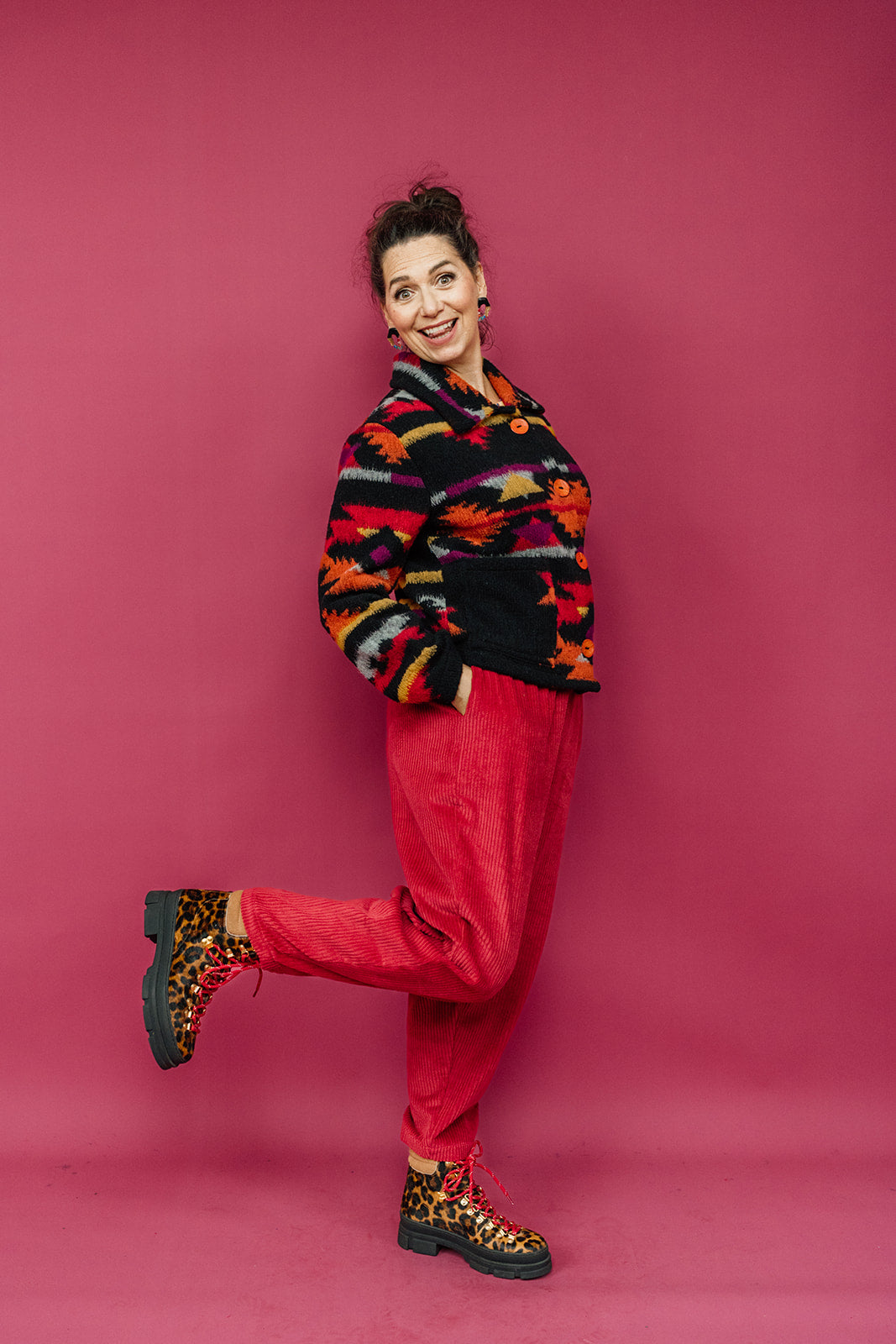 Knitted Box Jacket in Black Aztec - Megan Crook