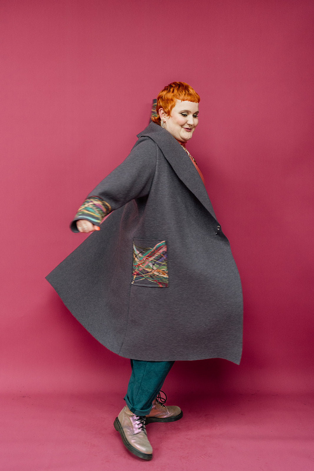 Embellished Long Wool Coat in Taupe