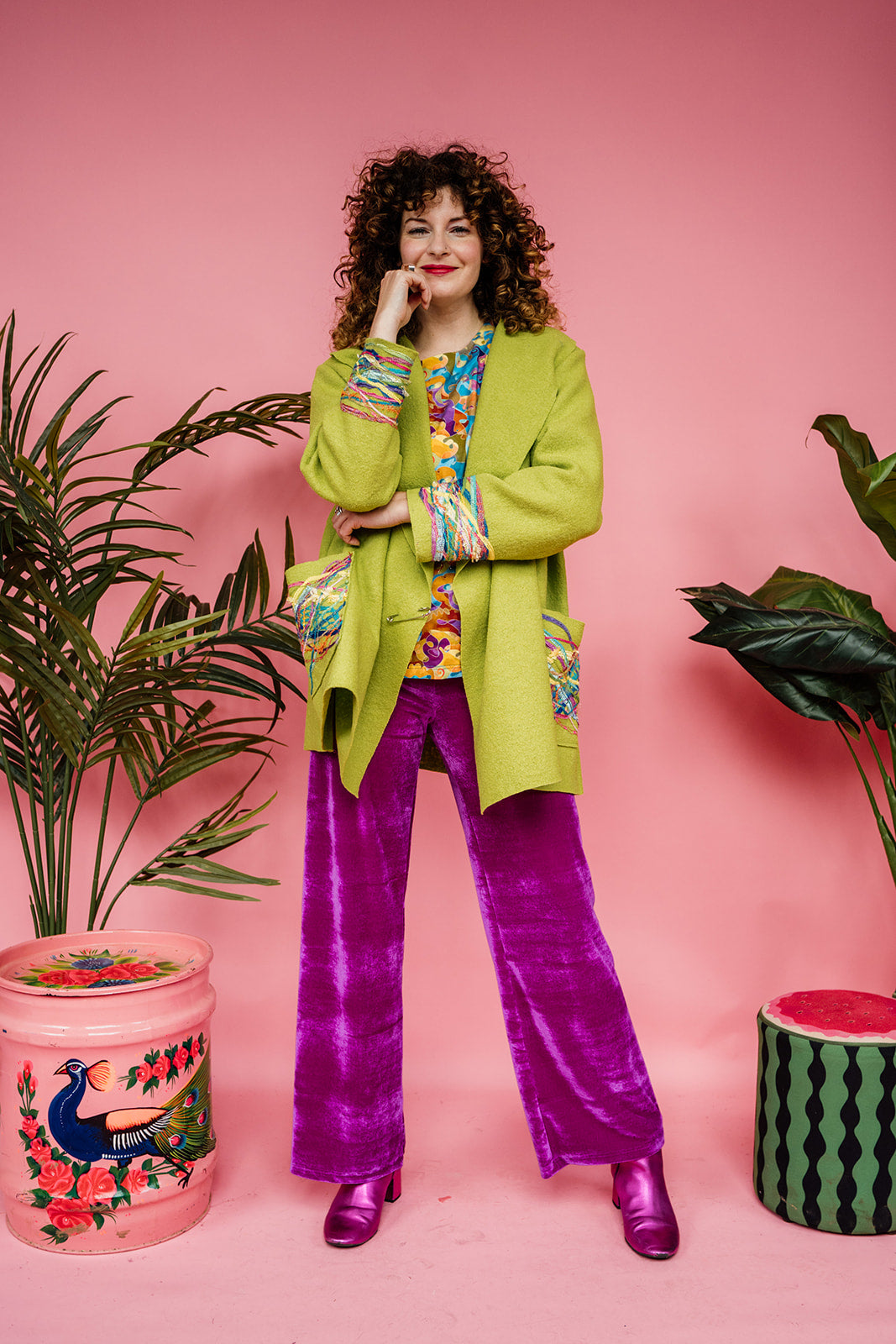 Velvet Straight Leg Trousers in Orchid