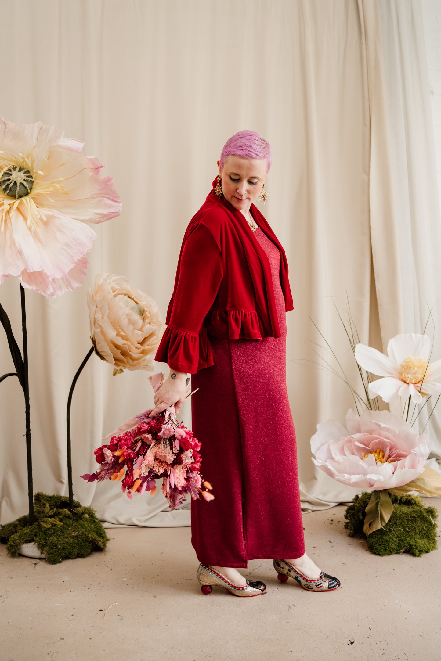 SALE - Glitter Lurex Maxi Dress in Red XL