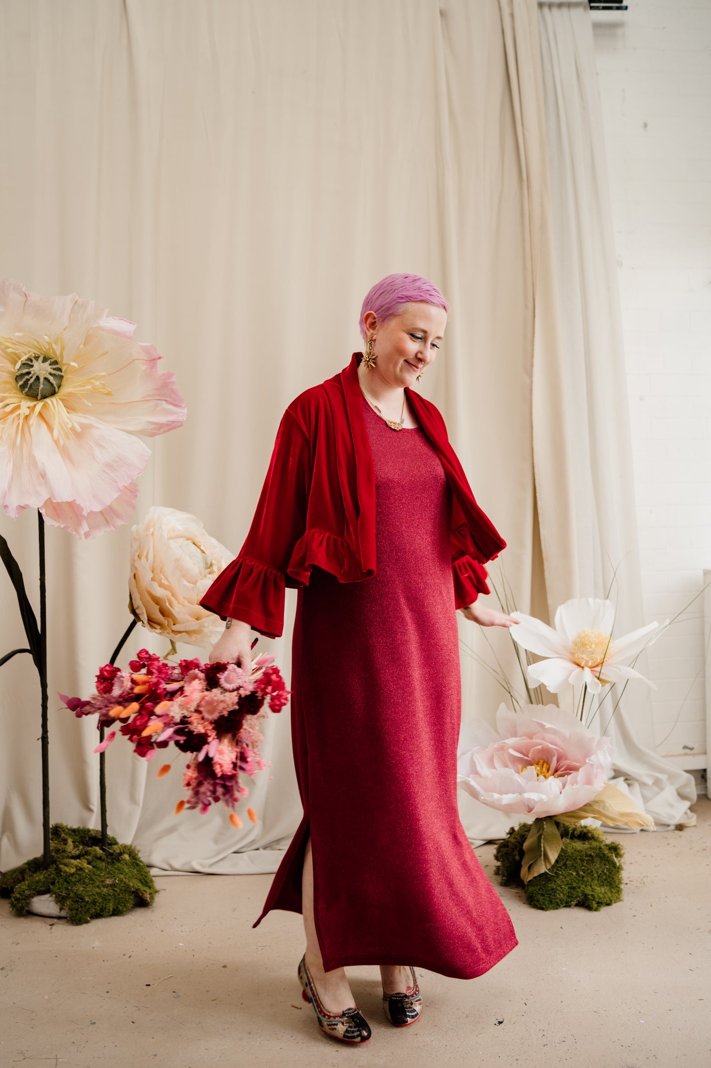 SALE - Glitter Lurex Maxi Dress in Red XL